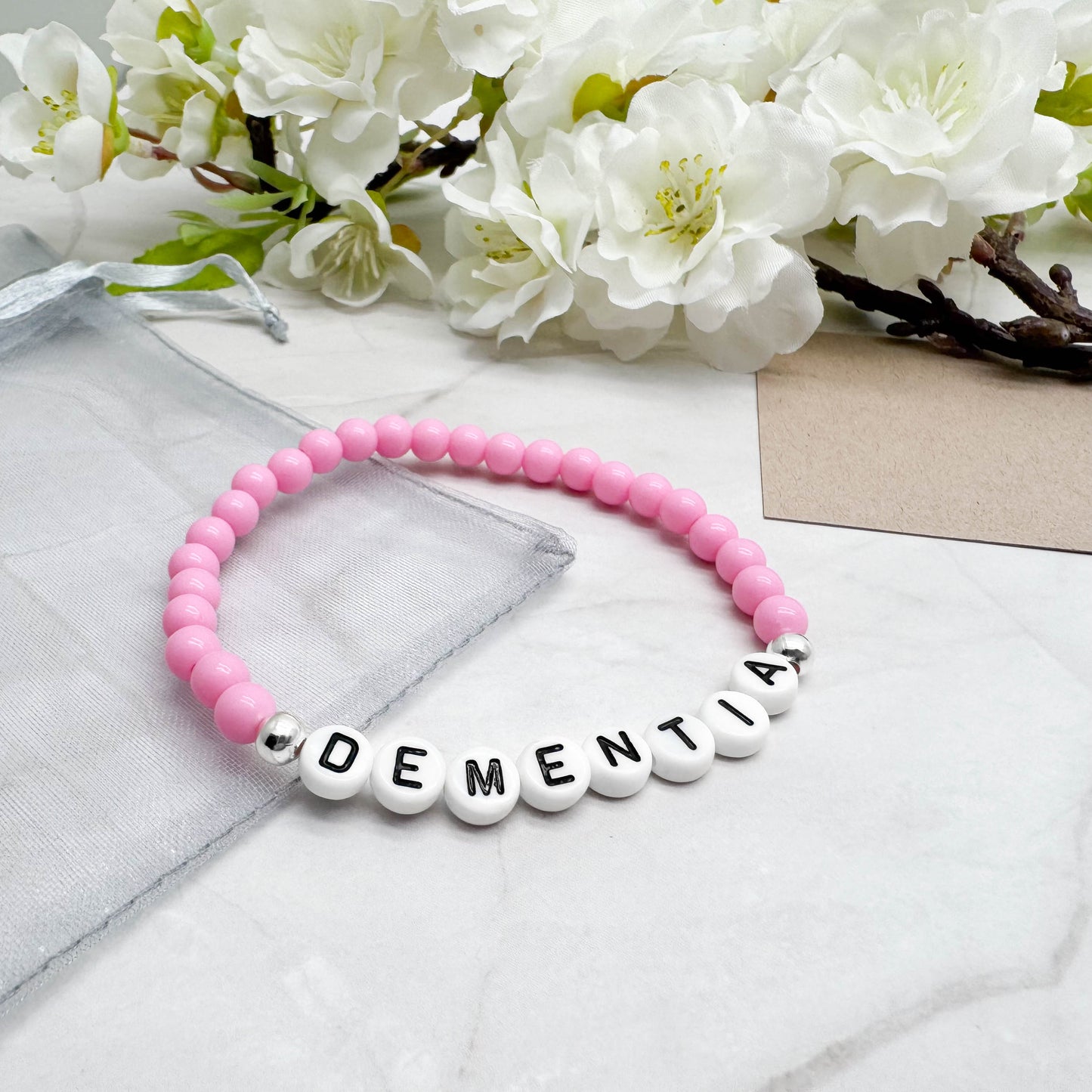 DEMENTIA Medical Alert Bracelet - Acrylic Letter Beads