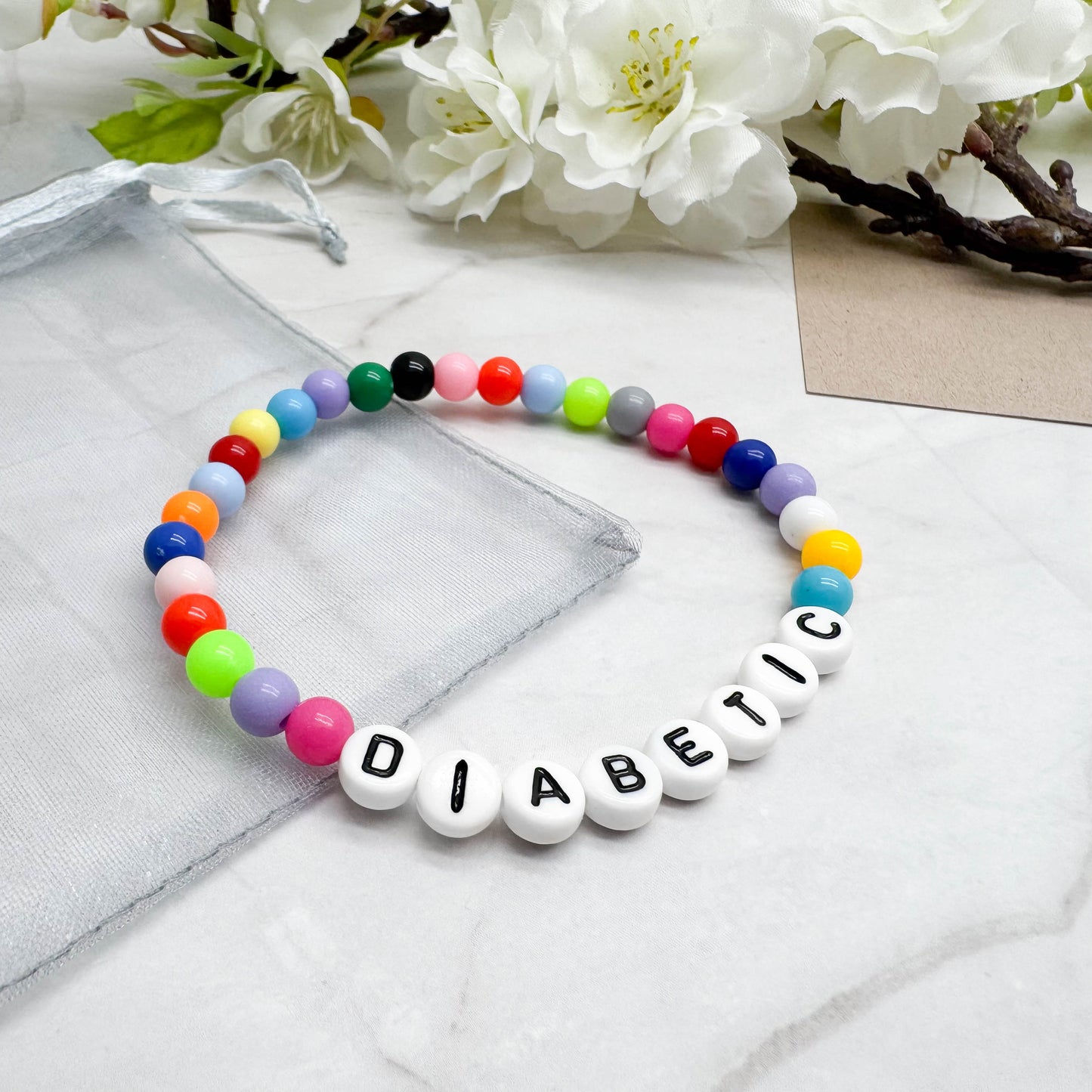 DIABETIC Medical Alert Bracelet - Acrylic Letter Beads
