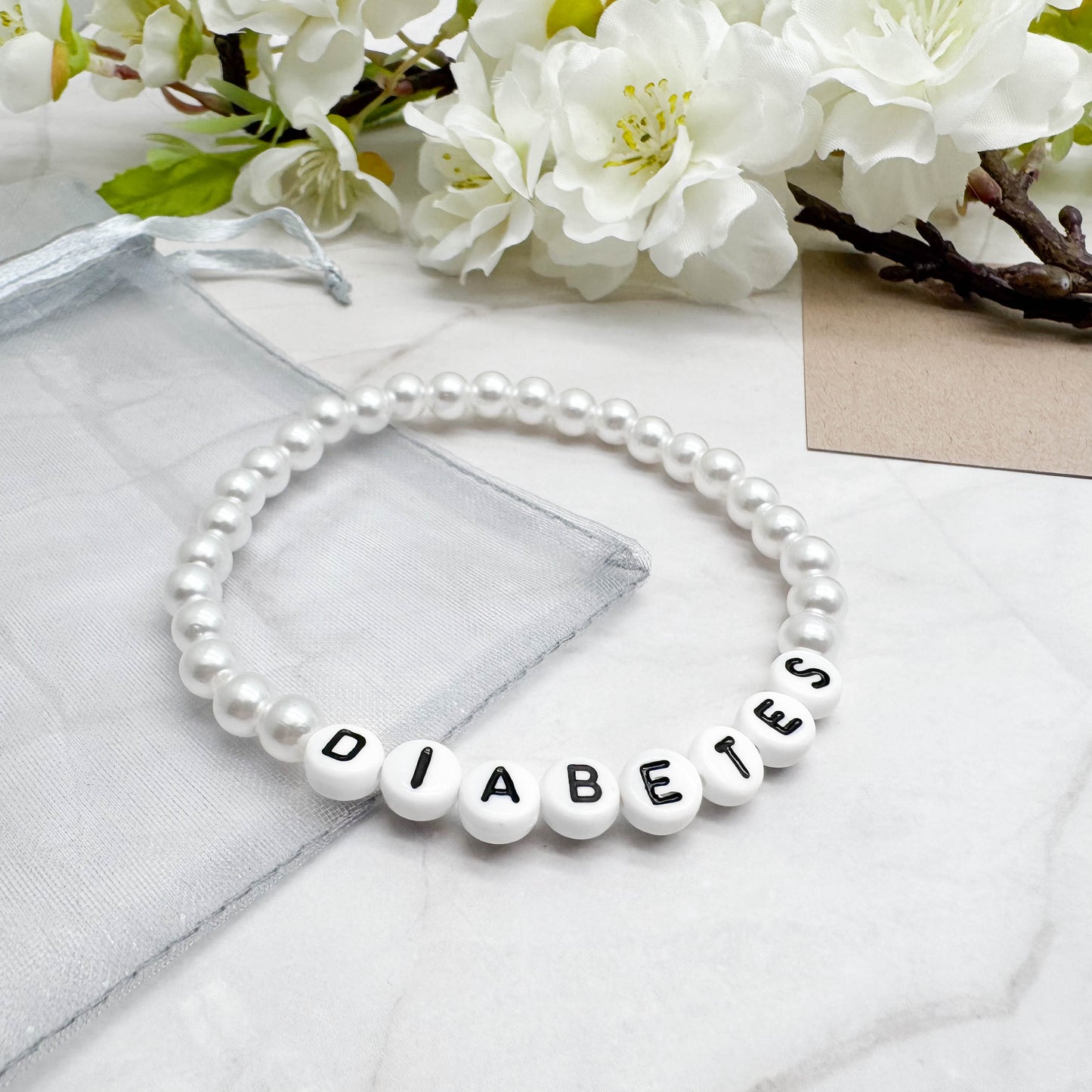 DIABETES Medical Alert Bracelet - Acrylic Letter Beads