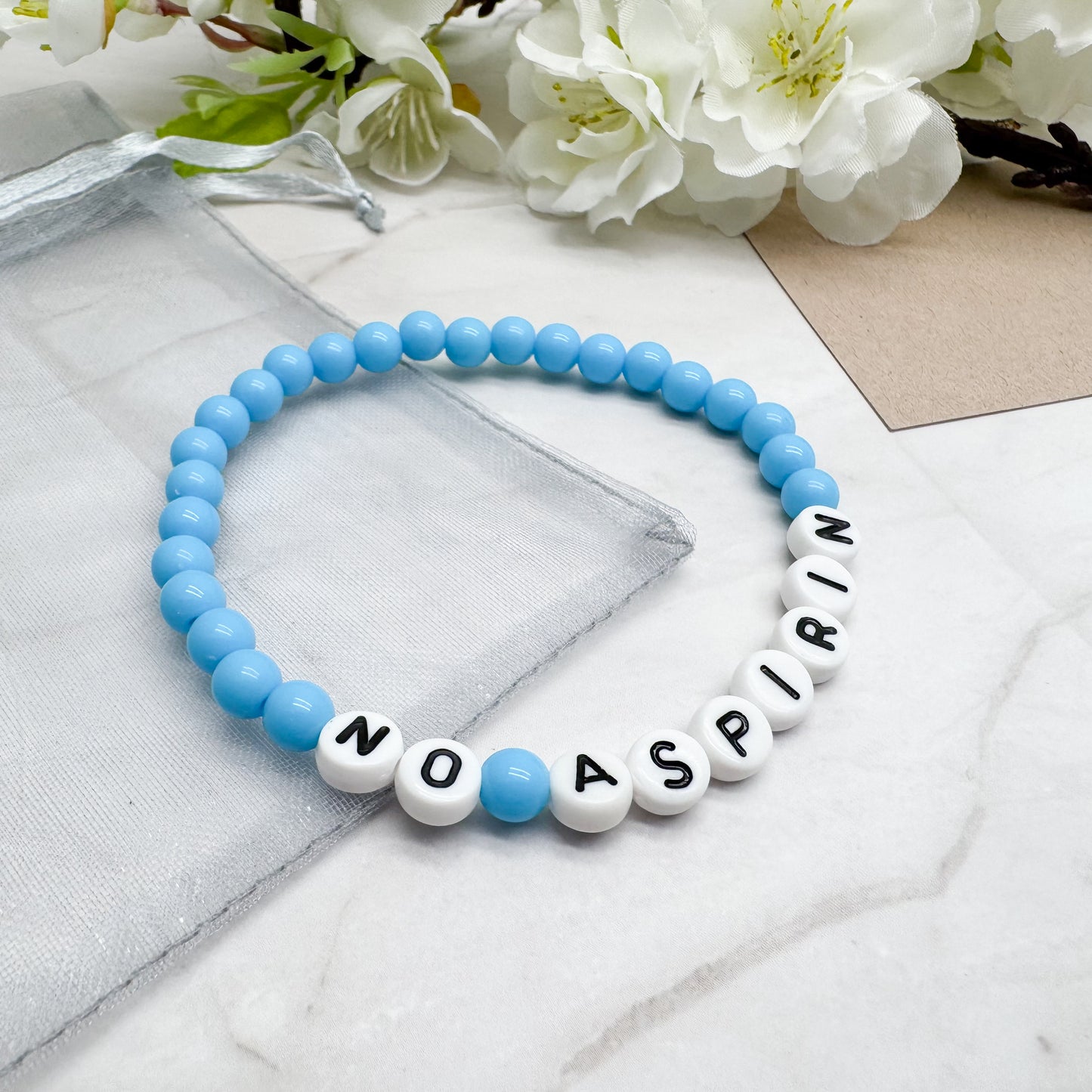 NO ASPIRIN Medical Alert Bracelet - Acrylic Letter Beads