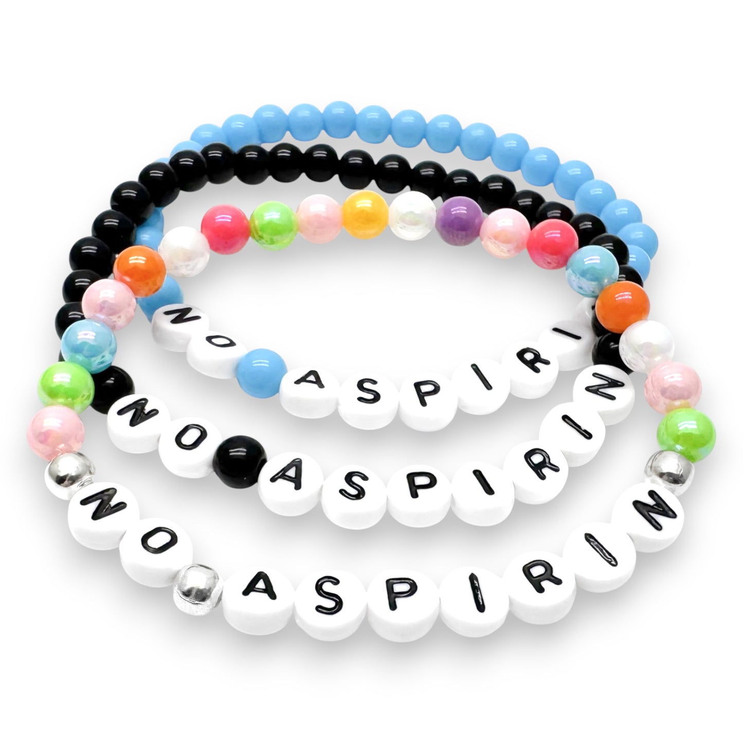 NO ASPIRIN Medical Alert Bracelet - Acrylic Letter Beads