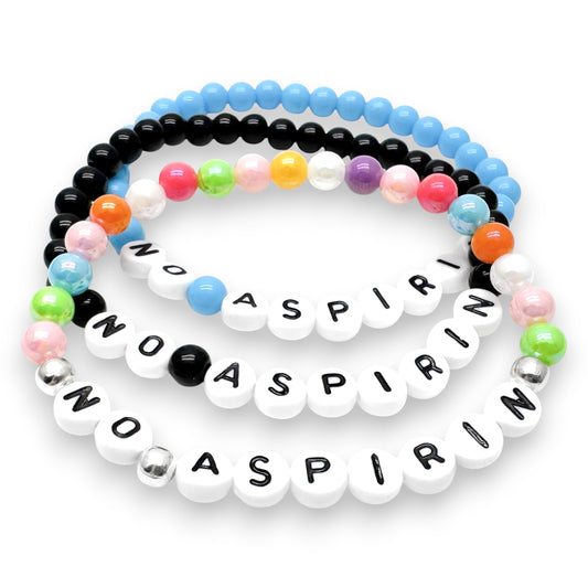NO ASPIRIN Medical Alert Bracelet - Acrylic Letter Beads