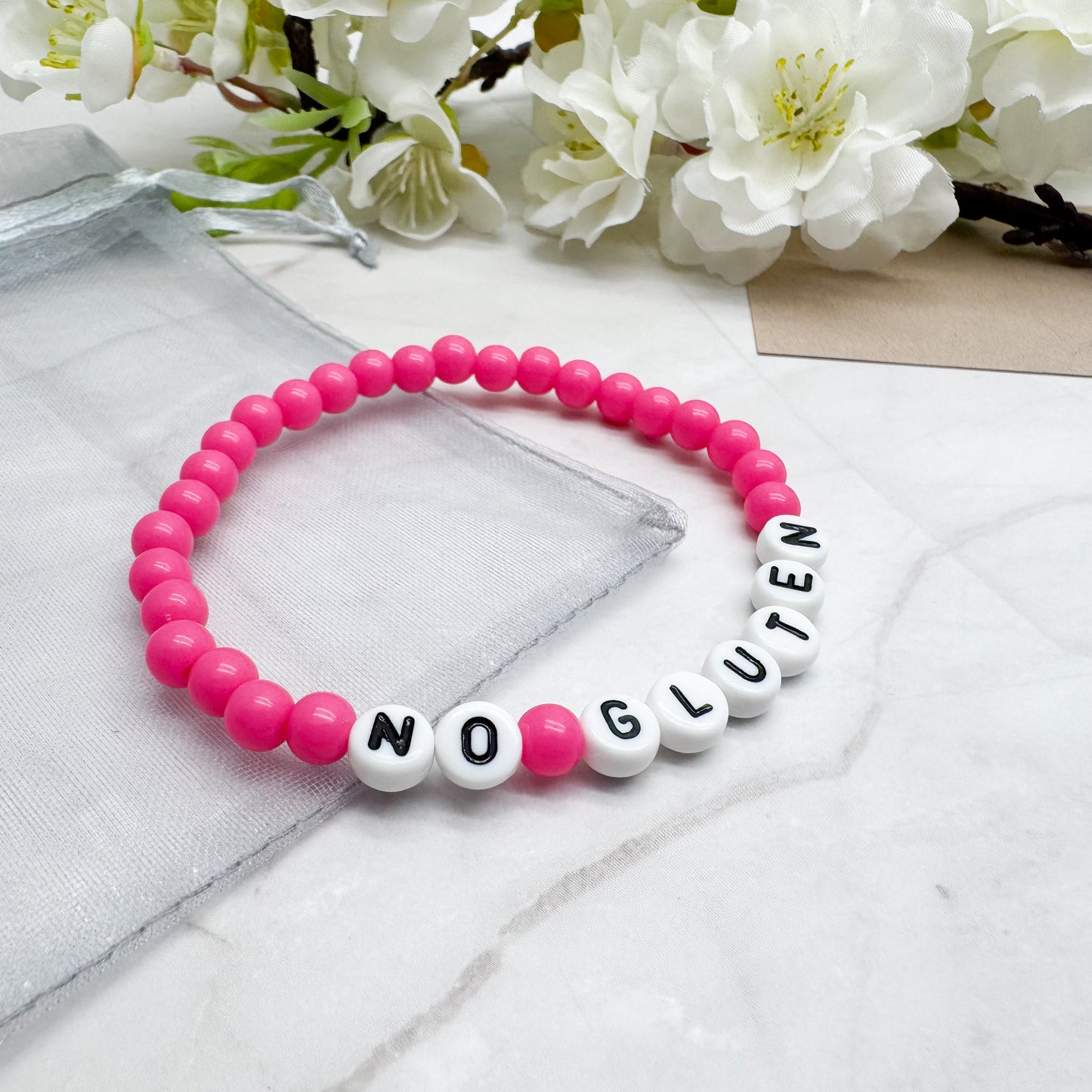 NO GLUTEN Medical Alert Bracelet – Acrylic Letter Beads