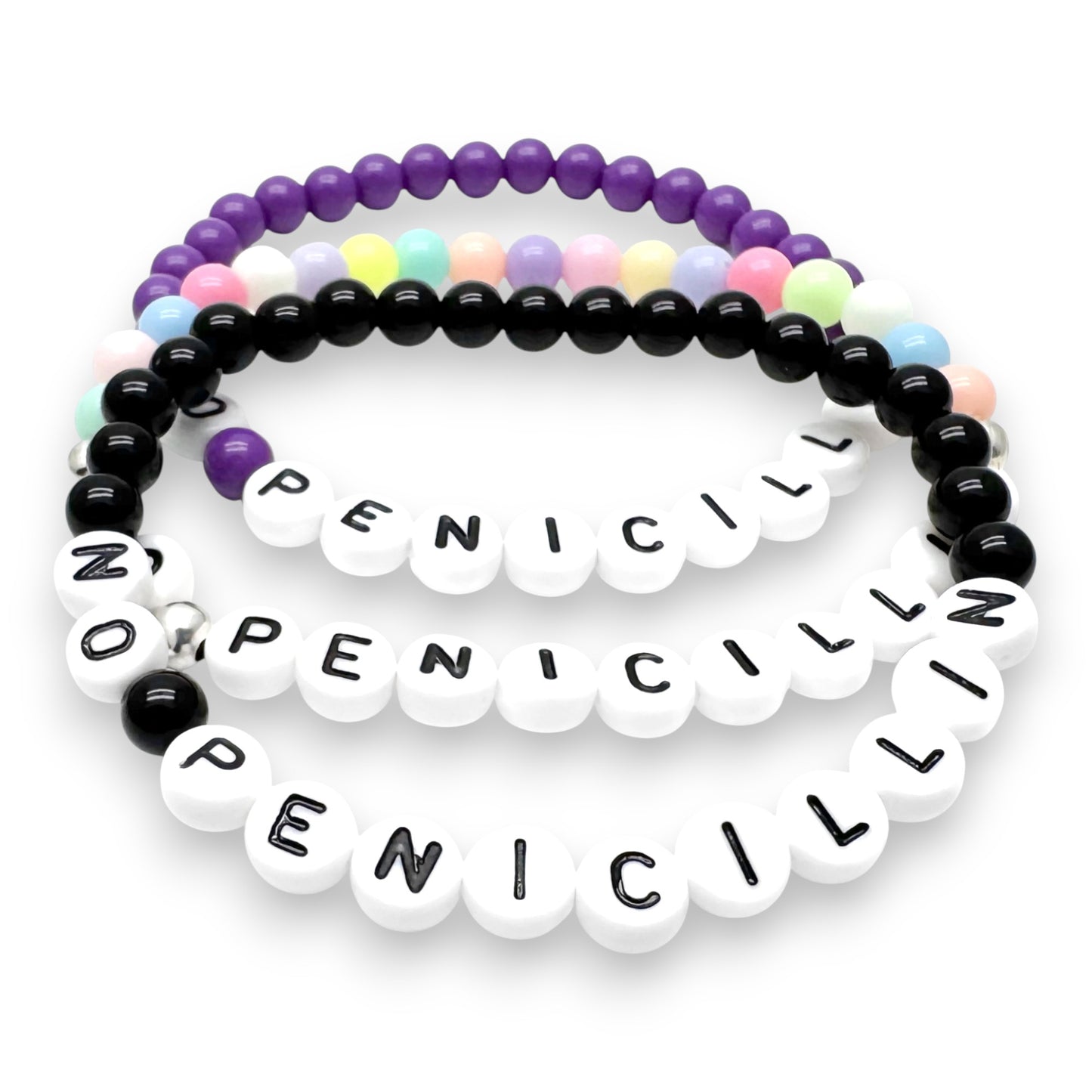 NO PENICILLIN Medical Alert Bracelet - Acrylic Letter Beads