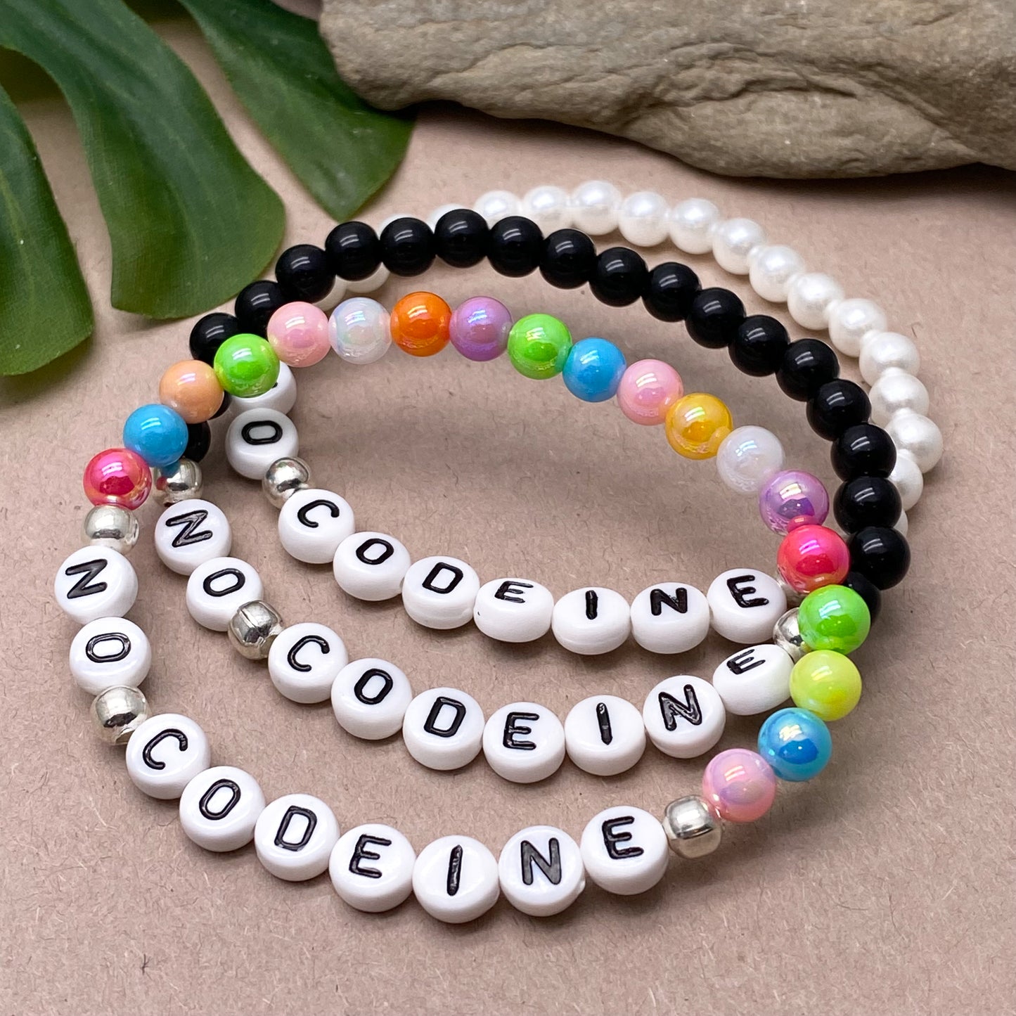 NO CODEINE Medical Alert Bracelet - Acrylic Letter Beads