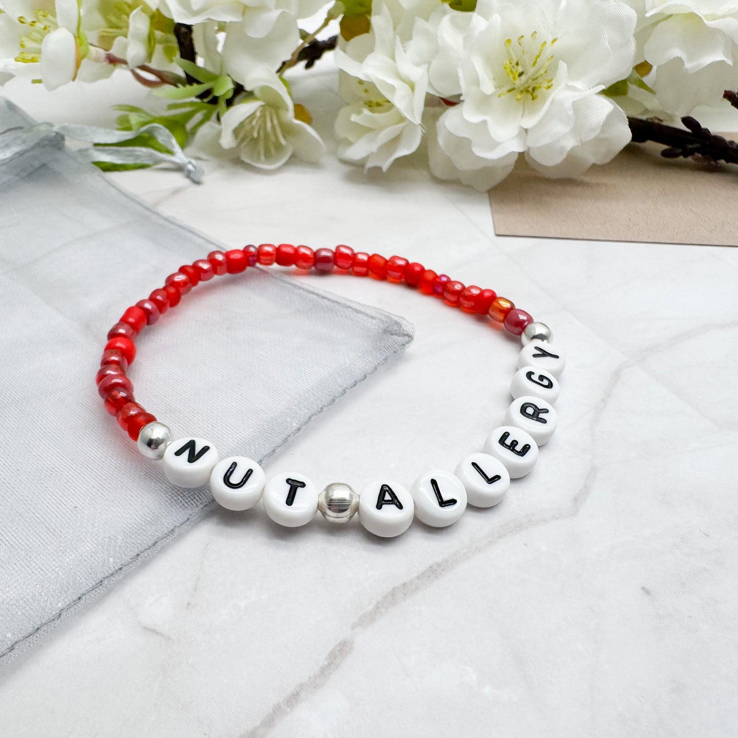 NUT ALLERGY Medical Alert Bracelet - Glass Seed Beads