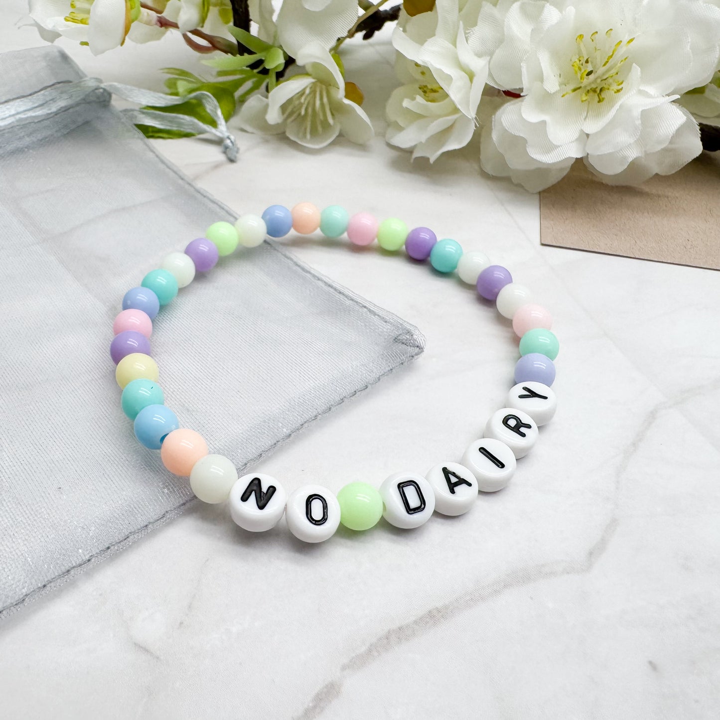 NO DAIRY Medical Alert Bracelet - Acrylic Letter Beads