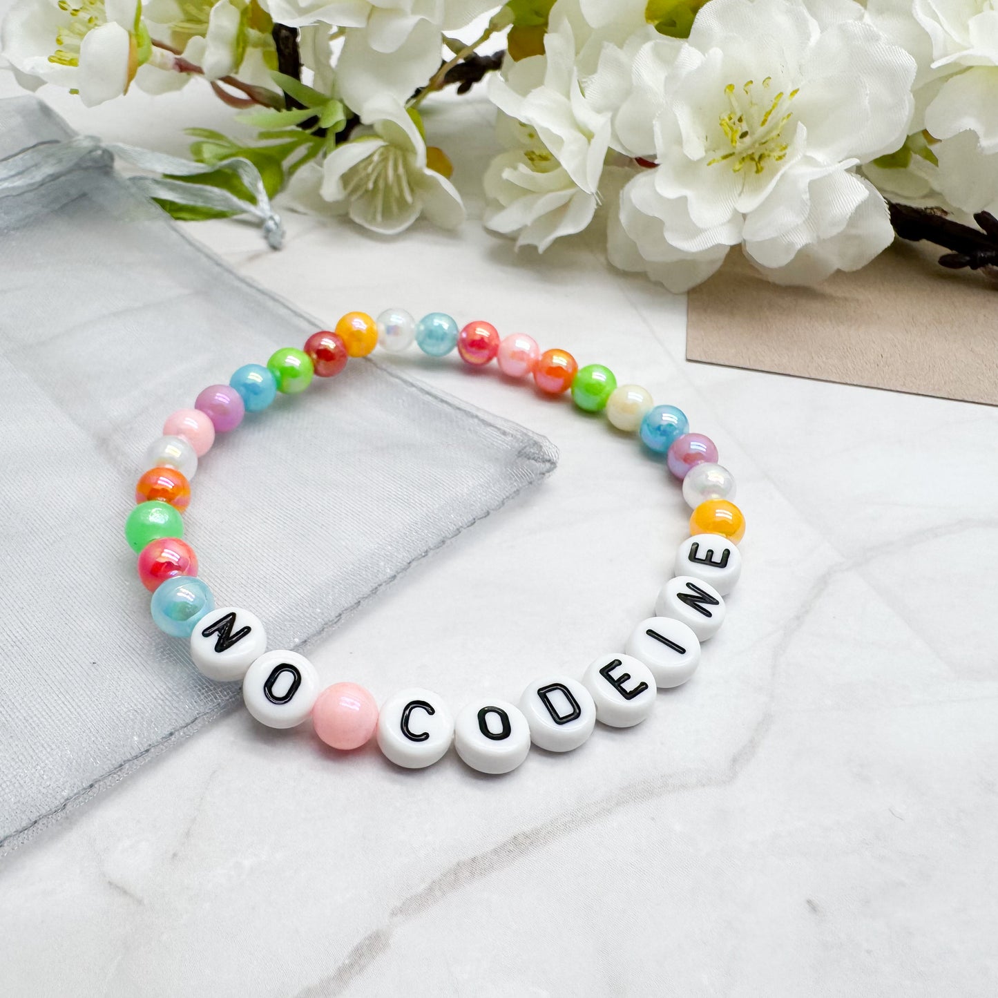NO CODEINE Medical Alert Bracelet - Acrylic Letter Beads