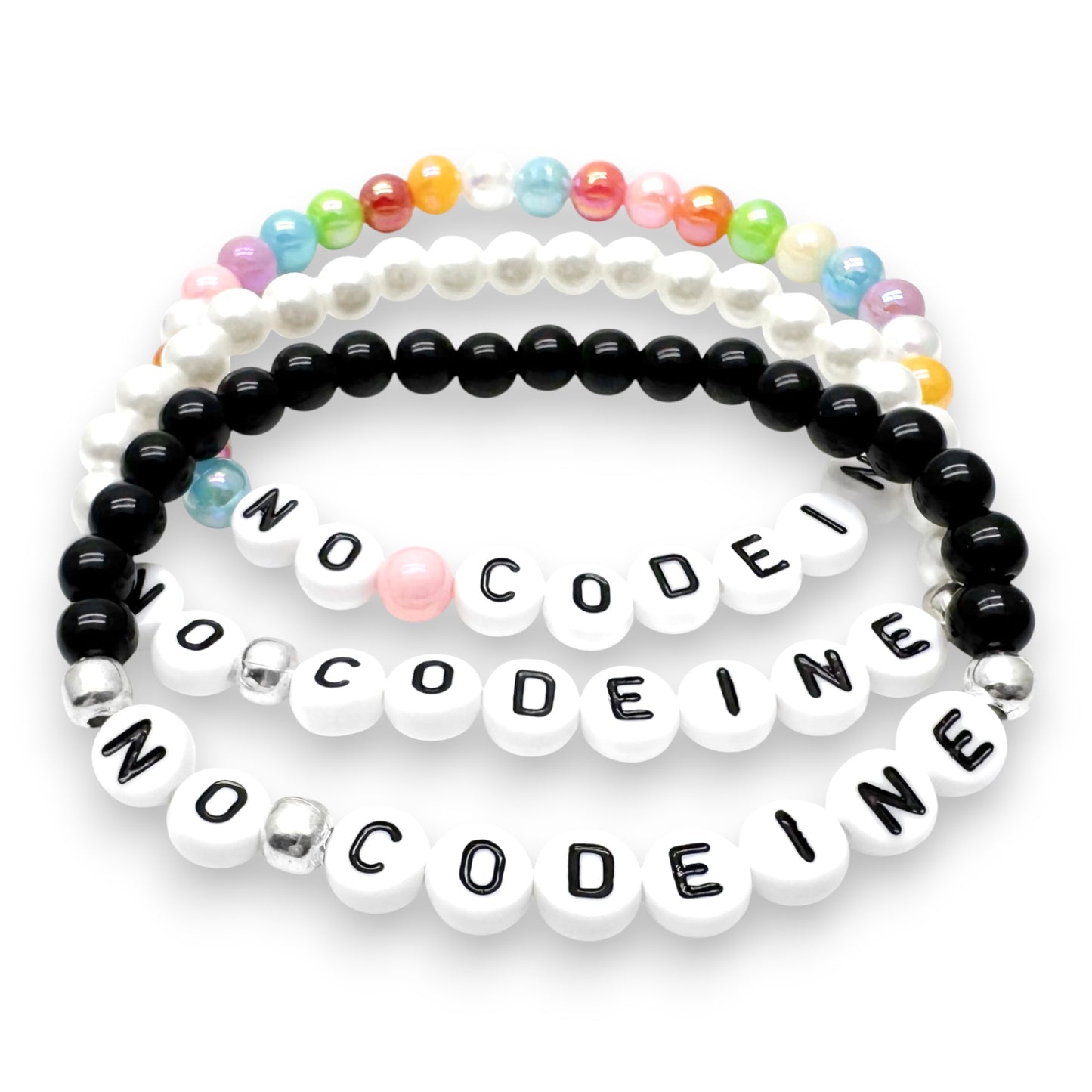 NO CODEINE Medical Alert Bracelet - Acrylic Letter Beads