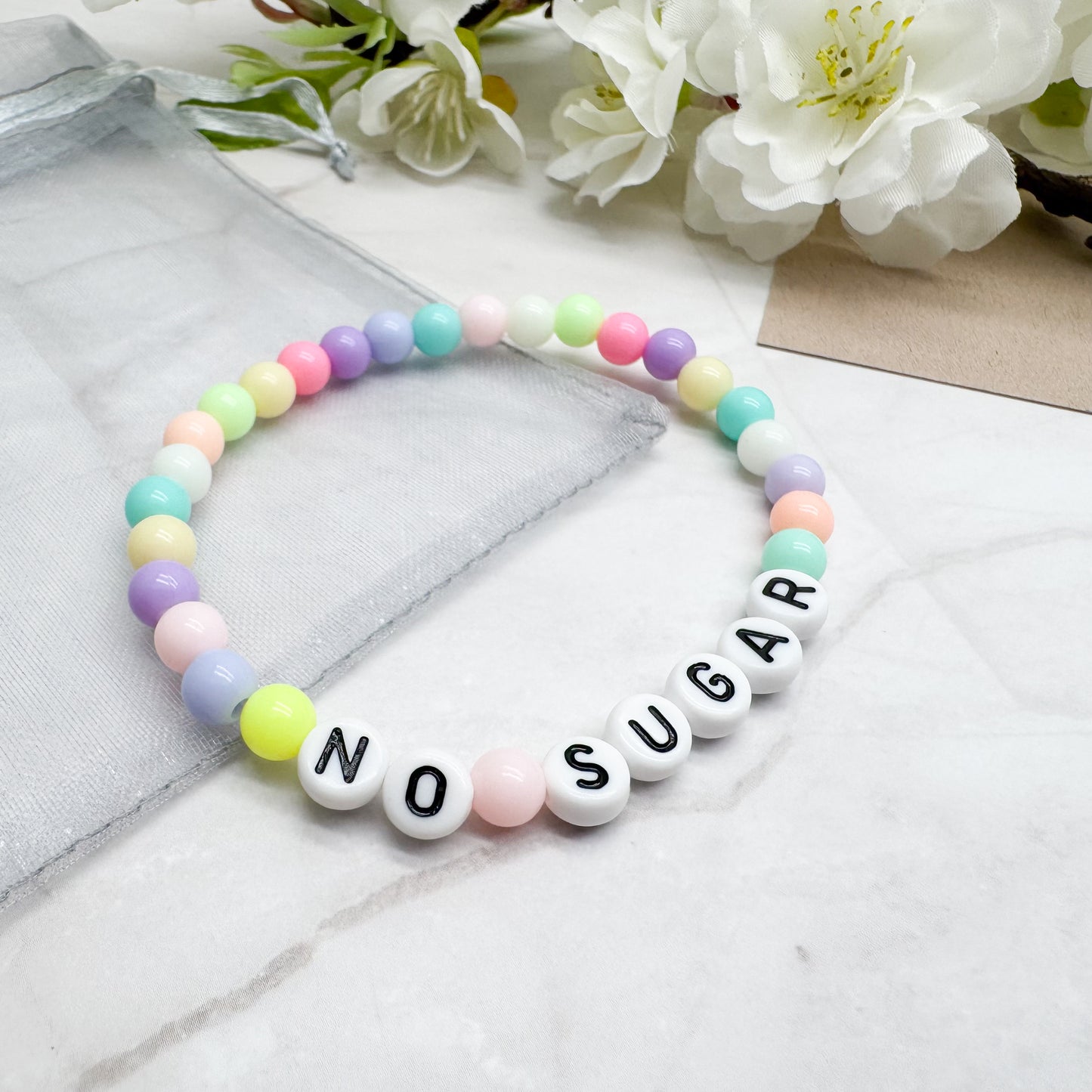 NO SUGAR Medical Alert Bracelet - Acrylic Letter Beads