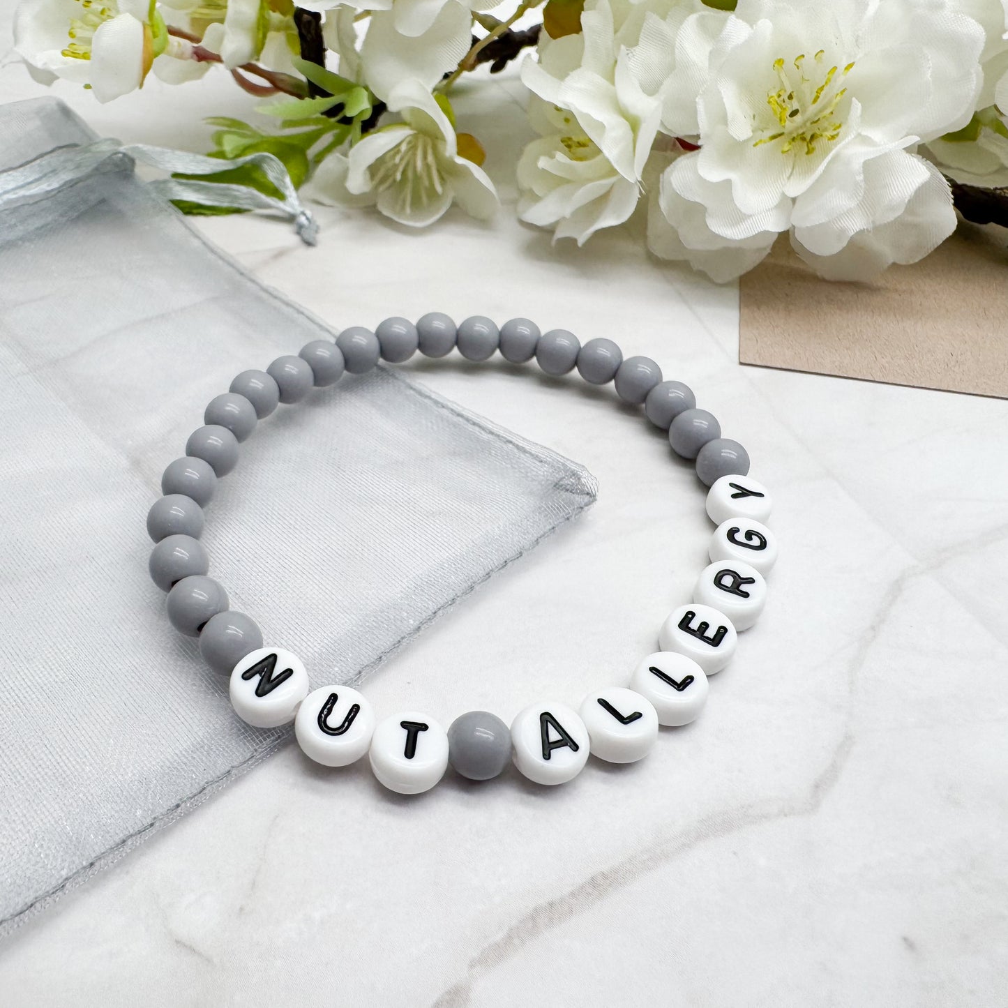 NUT ALLERGY Medical Alert Bracelet - Acrylic Letter Beads