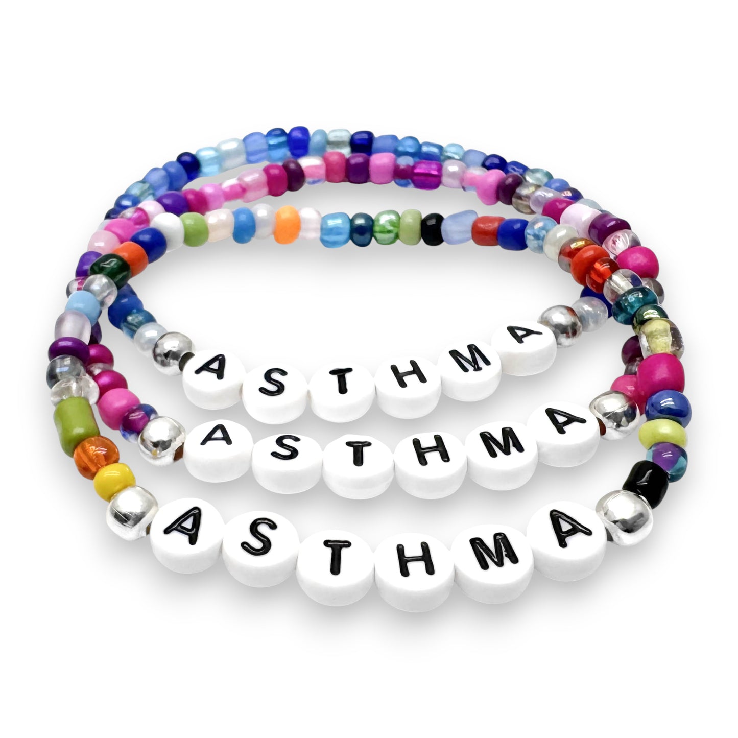 ASTHMA Medical Alert Bracelet - Glass Seed Beads