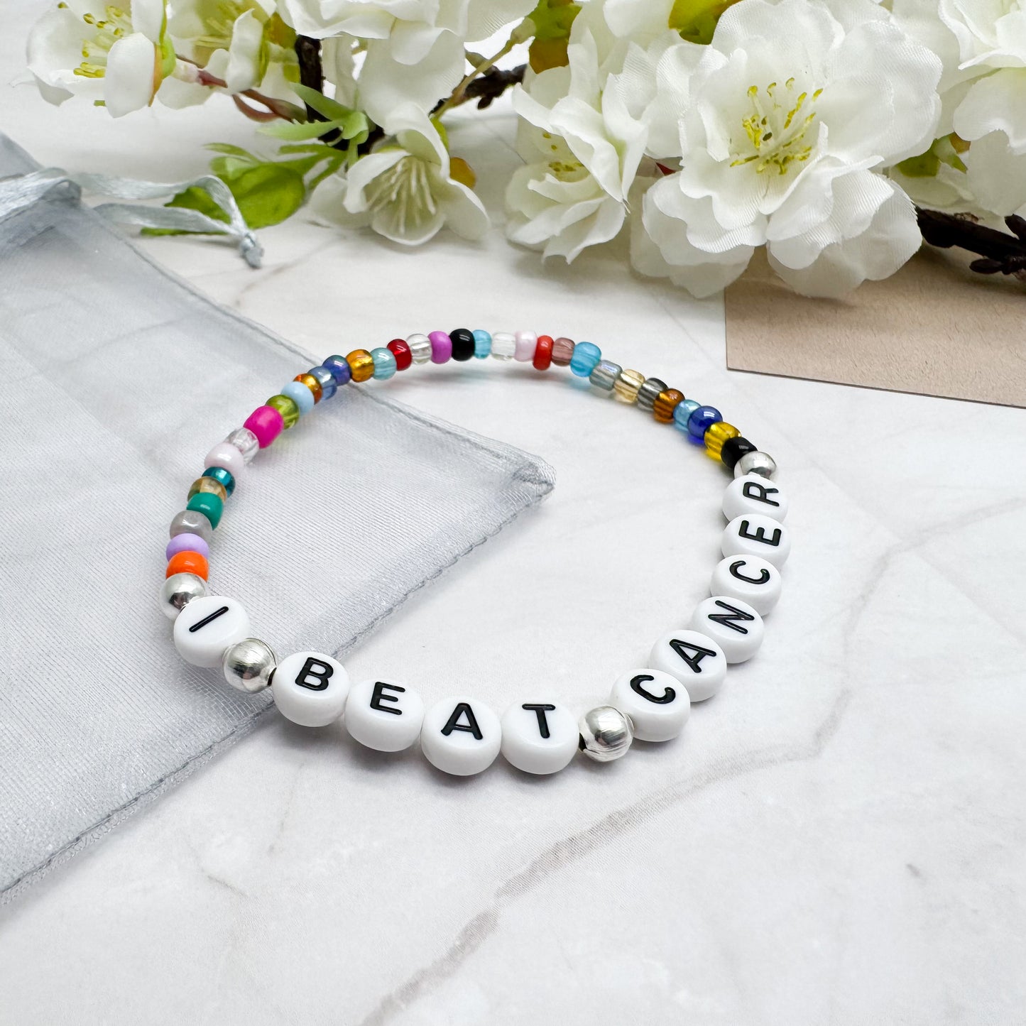 I BEAT CANCER Awareness Bracelet - Glass Seed Beads