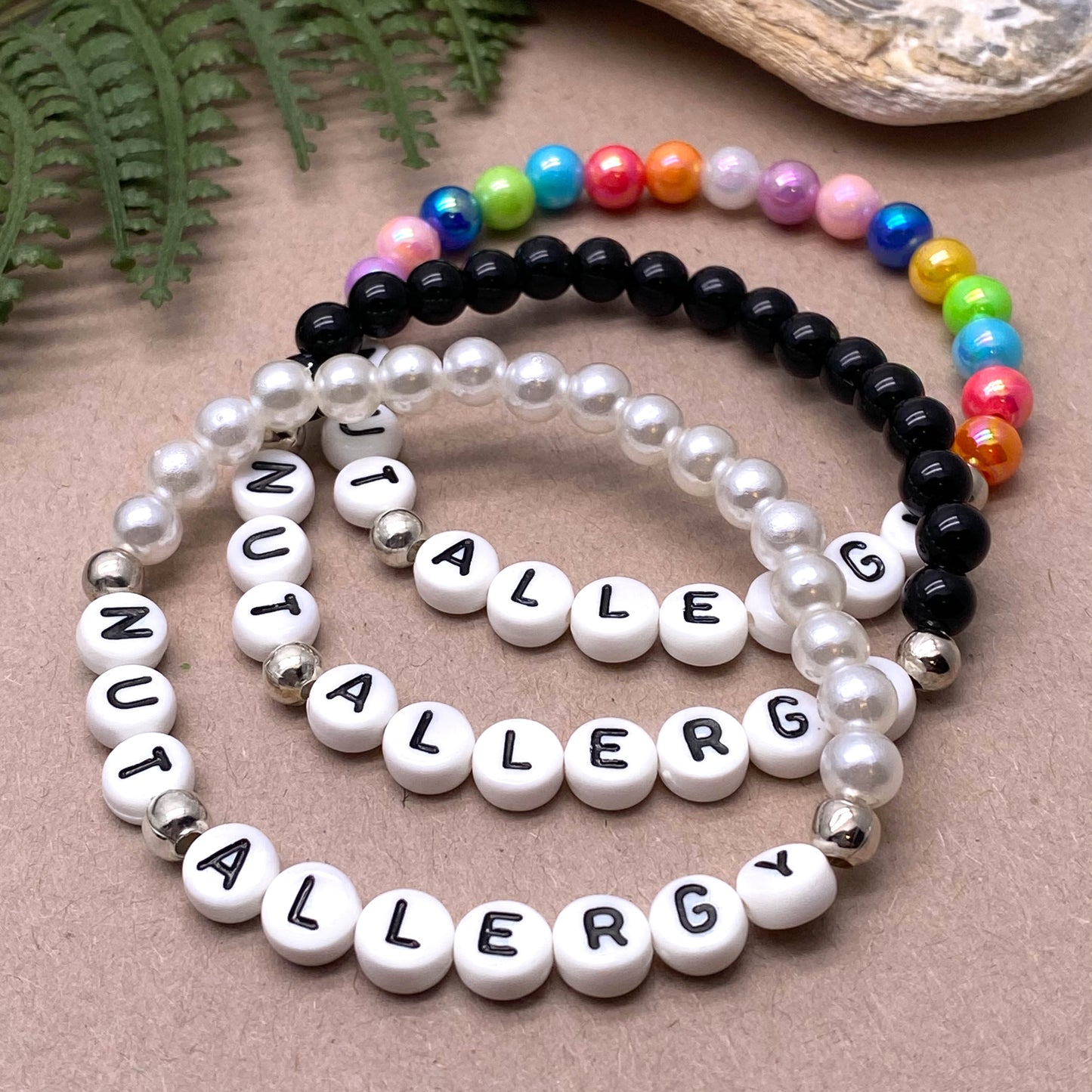 NUT ALLERGY Medical Alert Bracelet - Acrylic Letter Beads