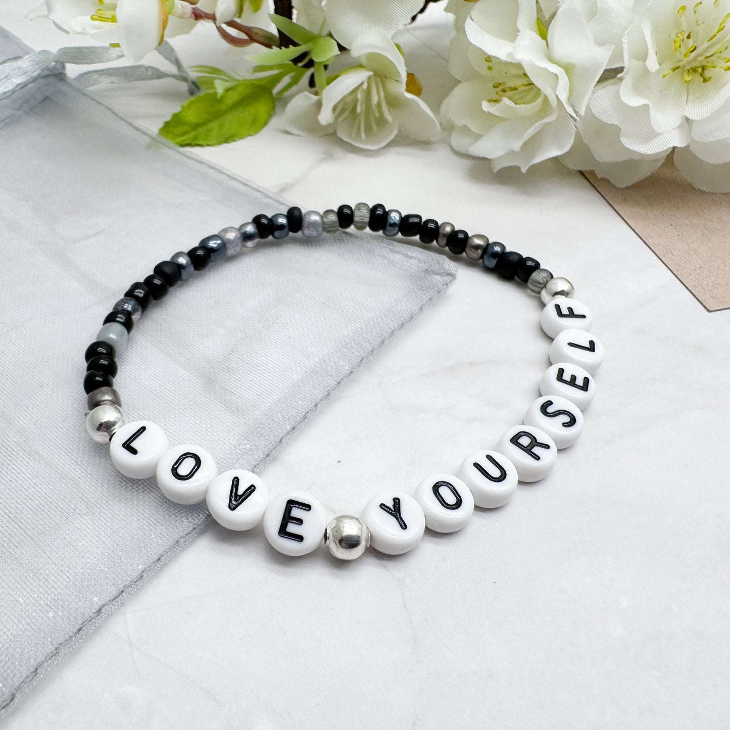 LOVE YOURSELF Message Bracelet - Glass Seed Beads