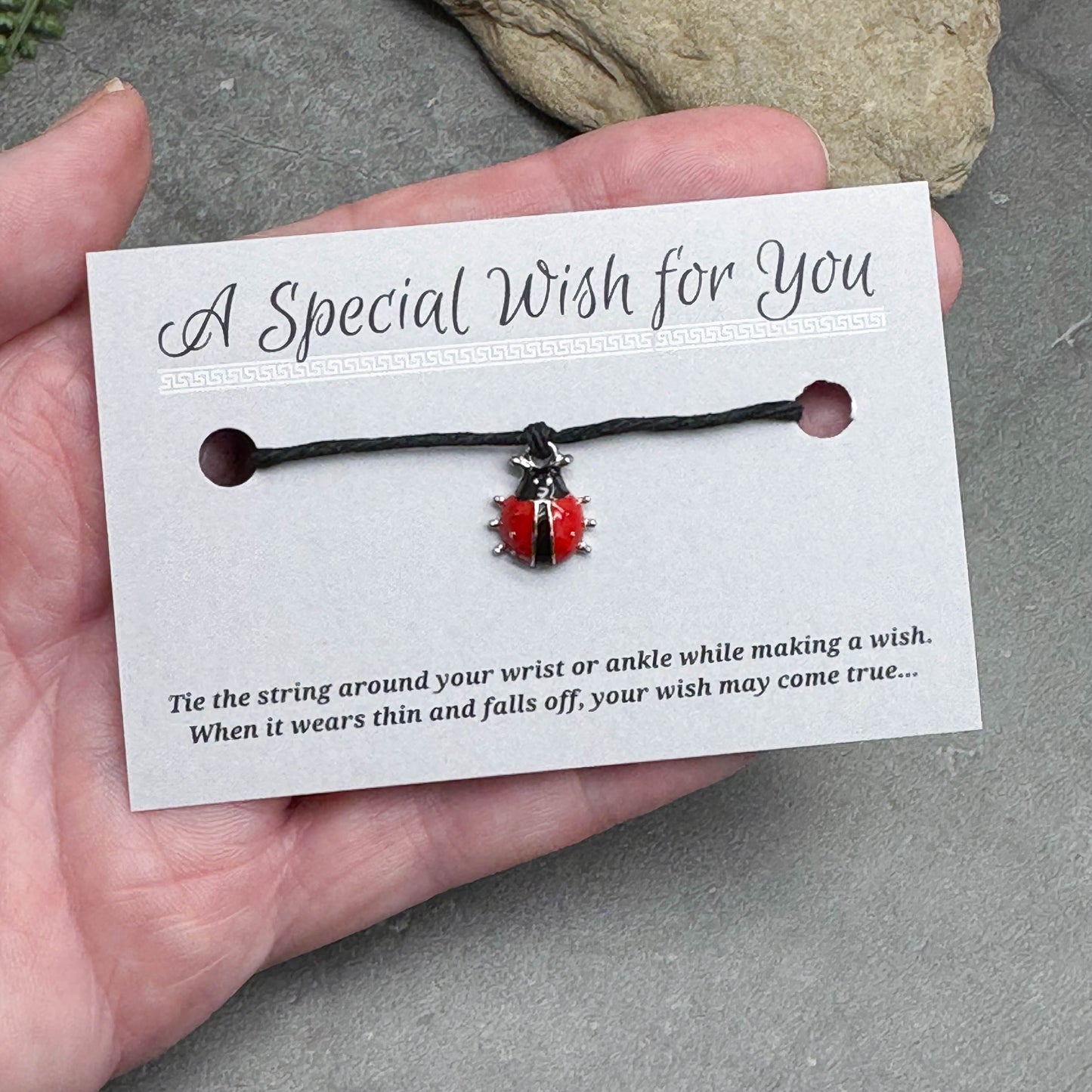 Ladybird Red Charm Hemp Wish Bracelet - Colour Choice