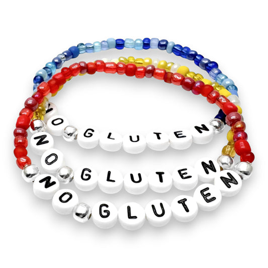 NO GLUTEN Medical Alert Bracelet - Glass Seed Beads