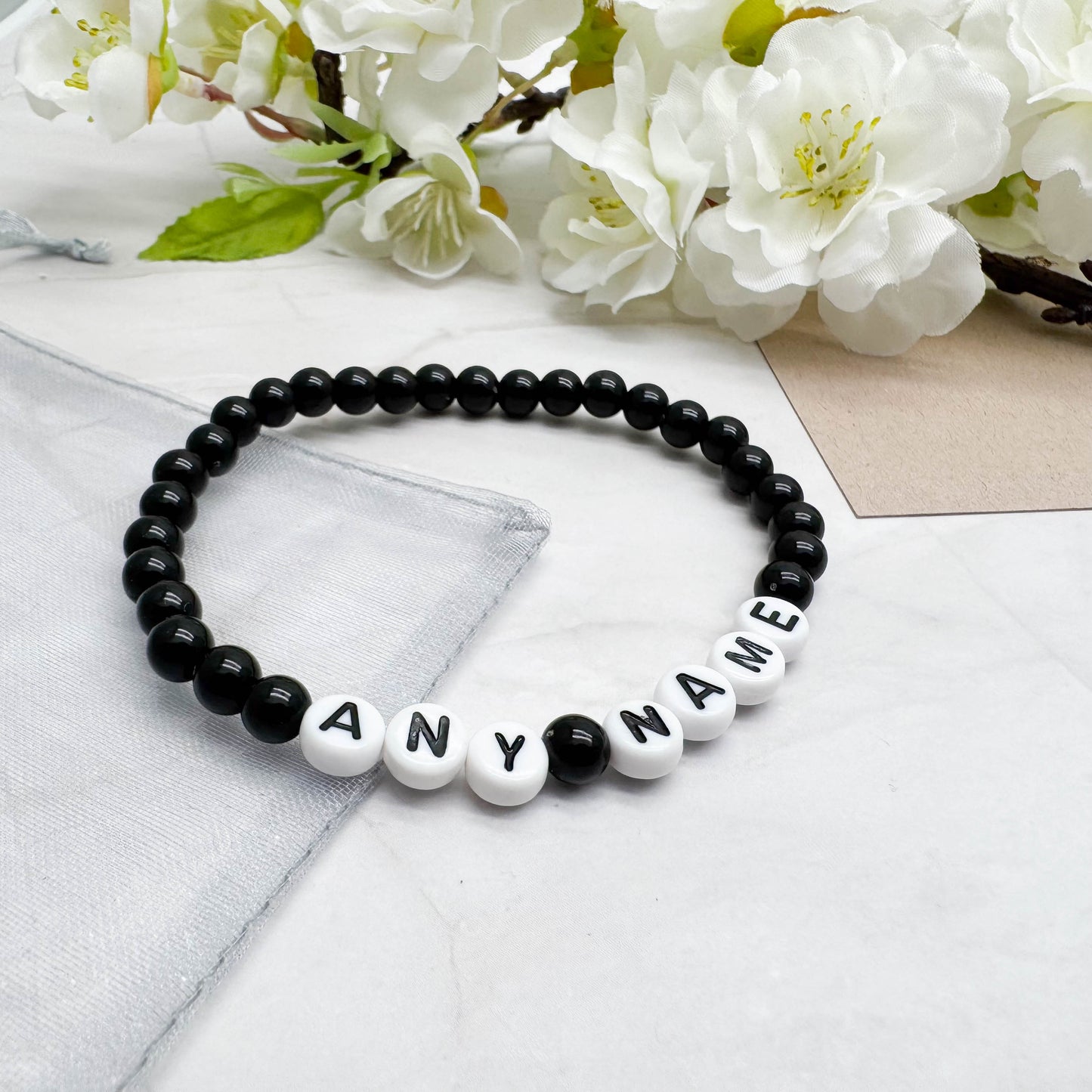 PERSONALISED Bead Bracelet - Black Acrylic Beads