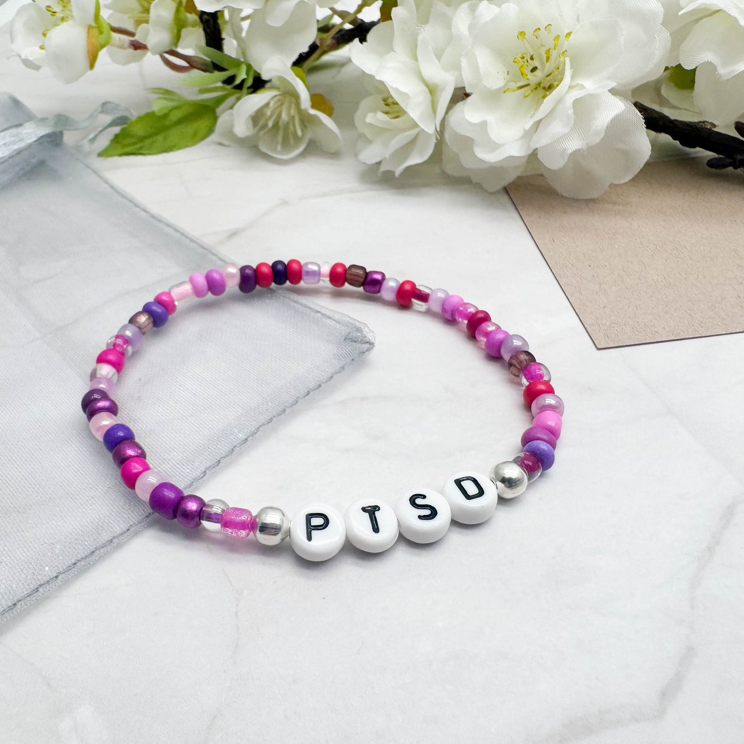 PTSD Medical Alert Bracelet - Glass Seed Beads