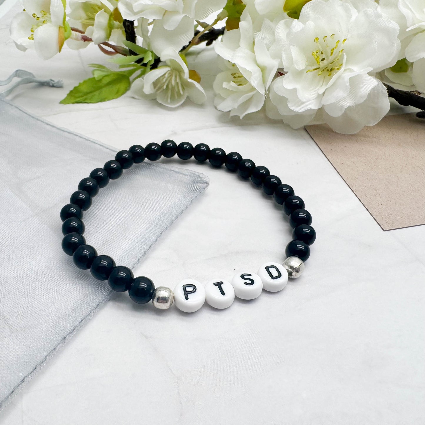 PTSD Medical Alert Bracelet - Acrylic Letter Beads