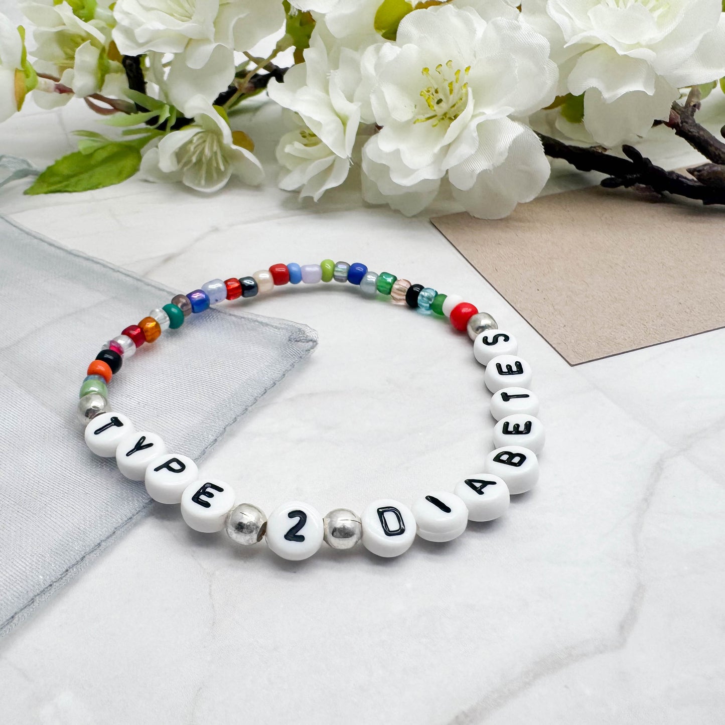 TYPE 2 DIABETES Medical Alert Bracelet - Glass Seed Beads