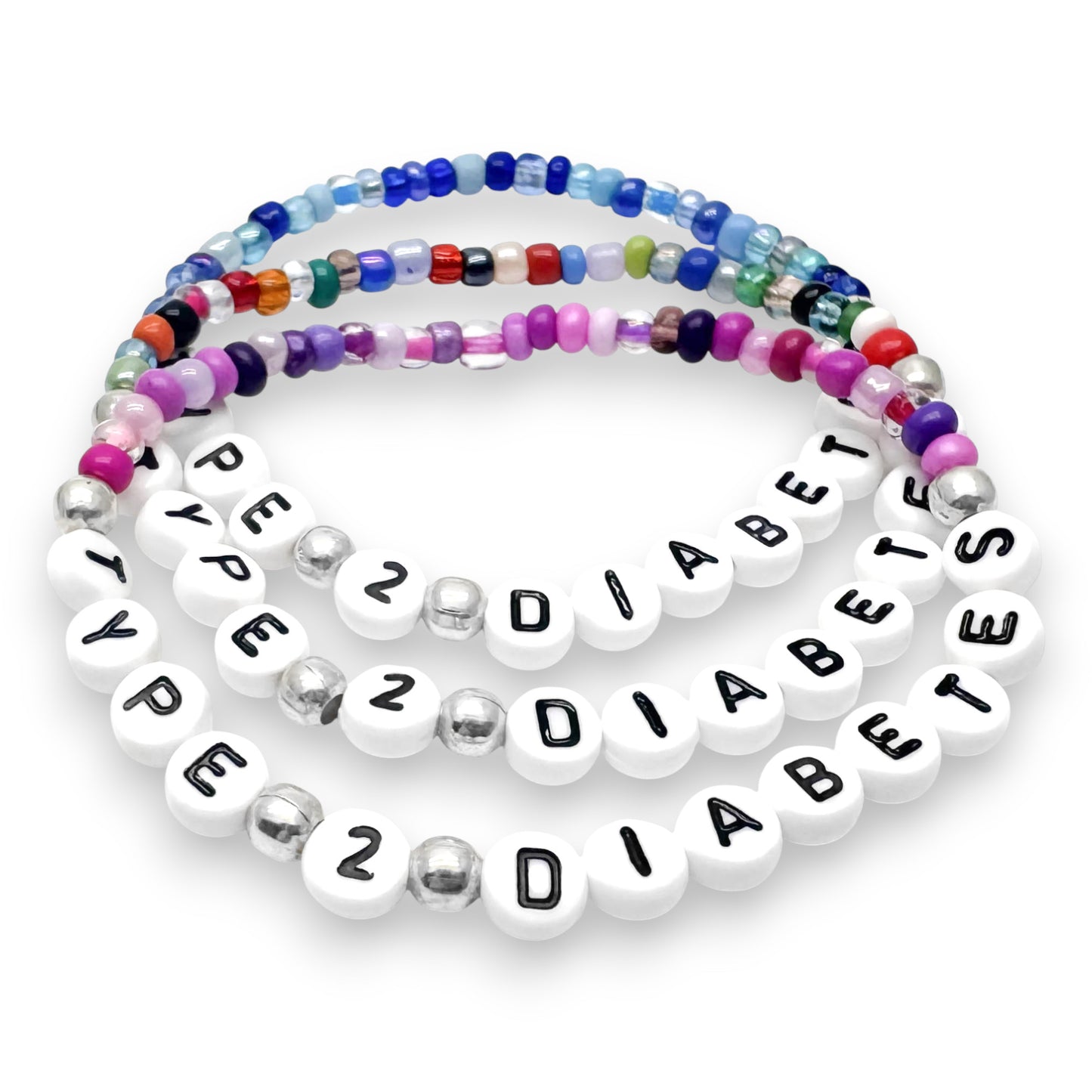 TYPE 2 DIABETES Medical Alert Bracelet - Glass Seed Beads