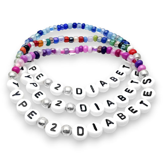 TYPE 2 DIABETES Medical Alert Bracelet - Glass Seed Beads