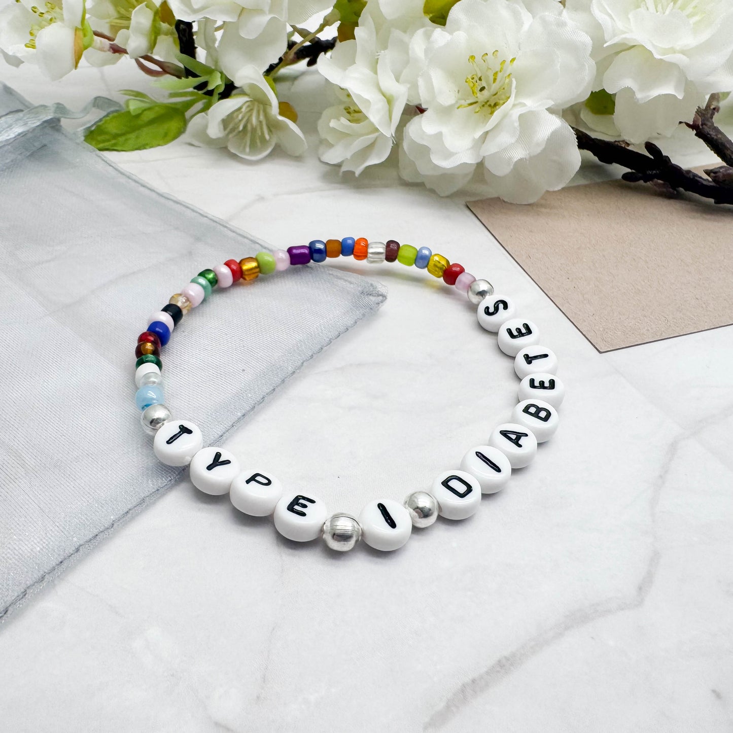 TYPE 1 DIABETES Medical Alert Bracelet - Glass Seed Beads
