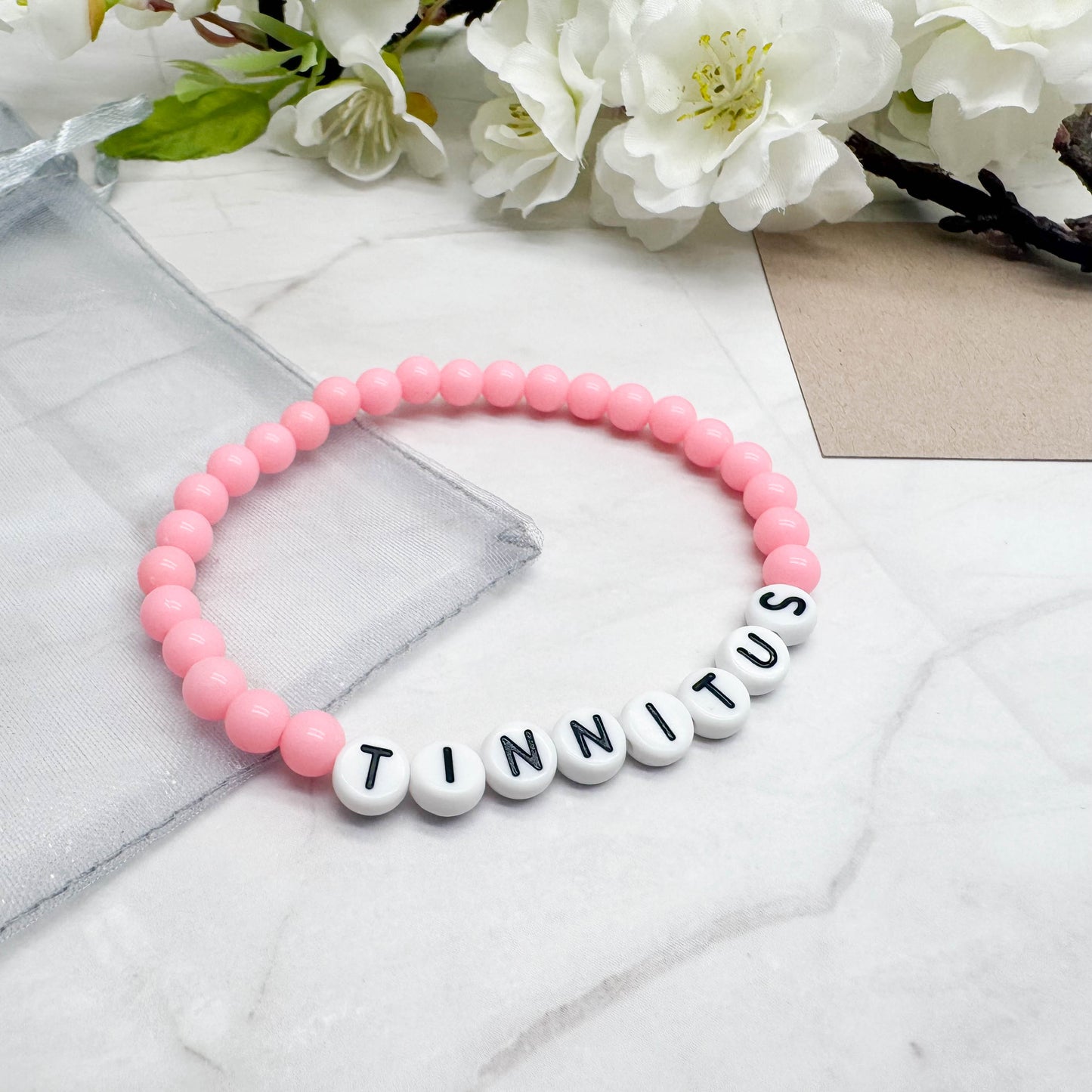TINNITUS Medical Alert Bracelet - Acrylic Letter Beads
