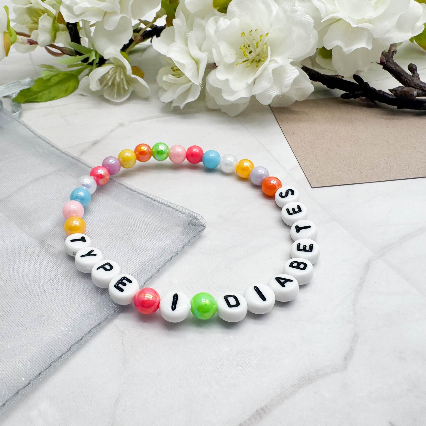 TYPE 1 DIABETES Medical Alert Bracelet - Acrylic Letter Beads