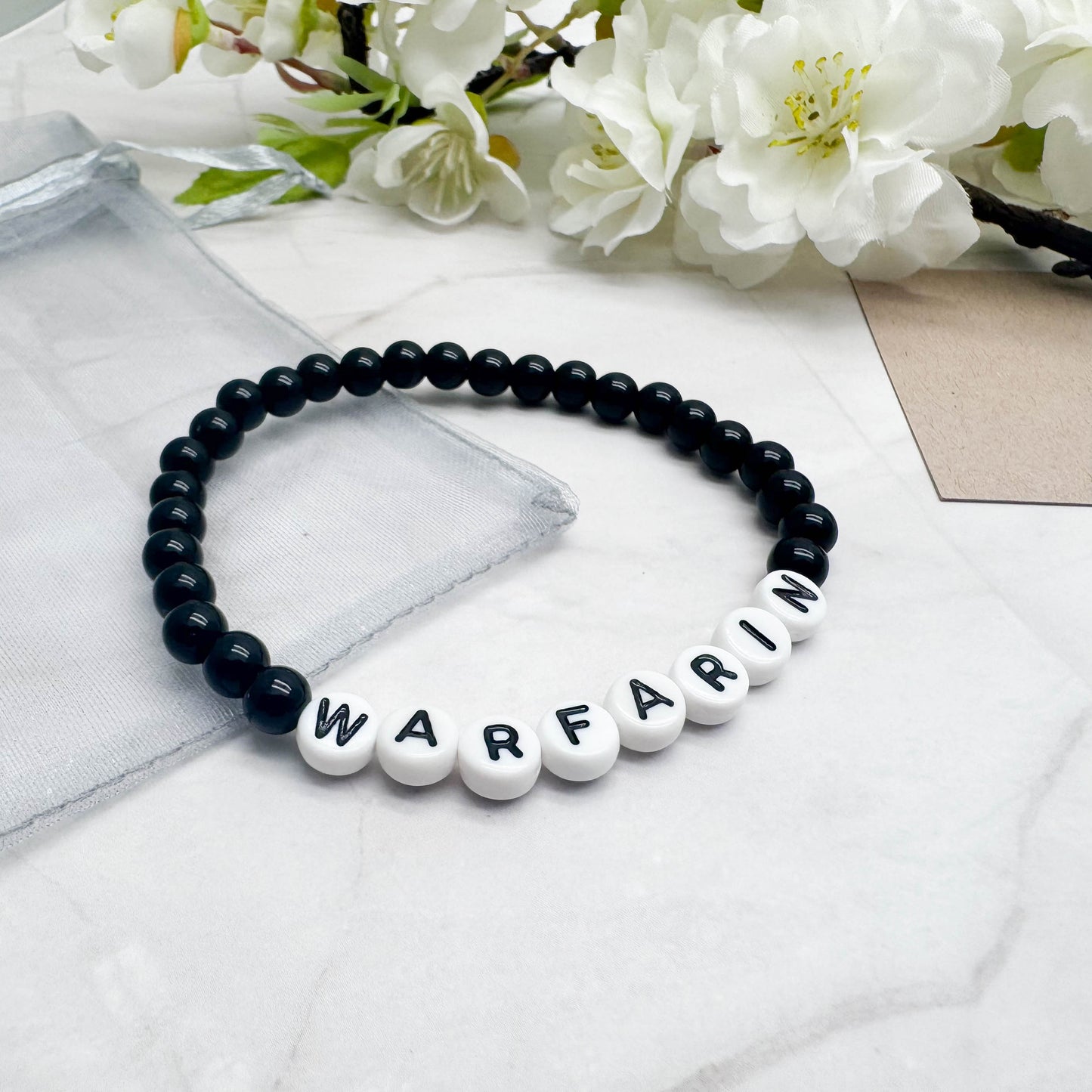 WARFARIN Medical Alert Bracelet - Acrylic Letter Beads