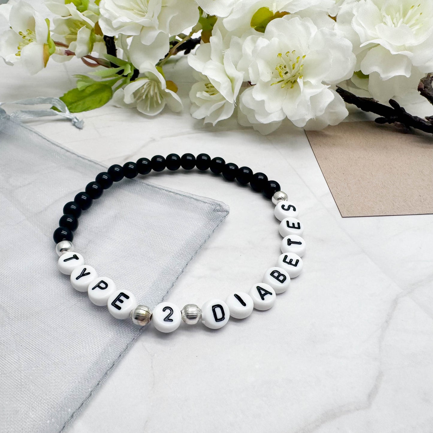 TYPE 2 DIABETES Medical Alert Bracelet - Acrylic Letter Beads