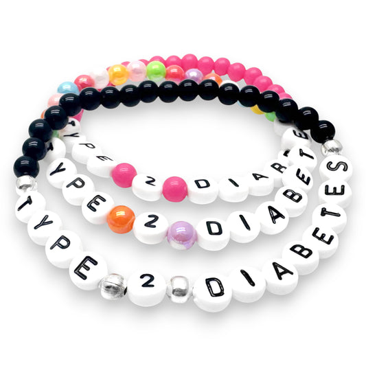 TYPE 2 DIABETES Medical Alert Bracelet - Acrylic Letter Beads