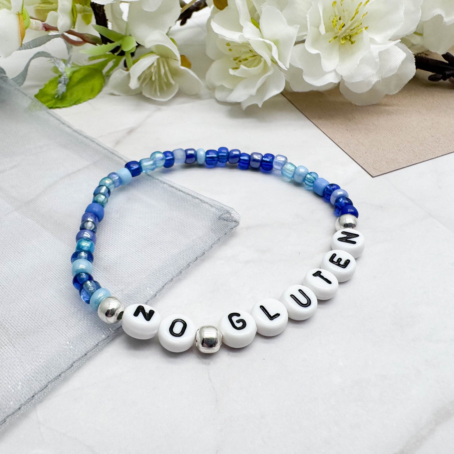 NO GLUTEN Medical Alert Bracelet - Glass Seed Beads