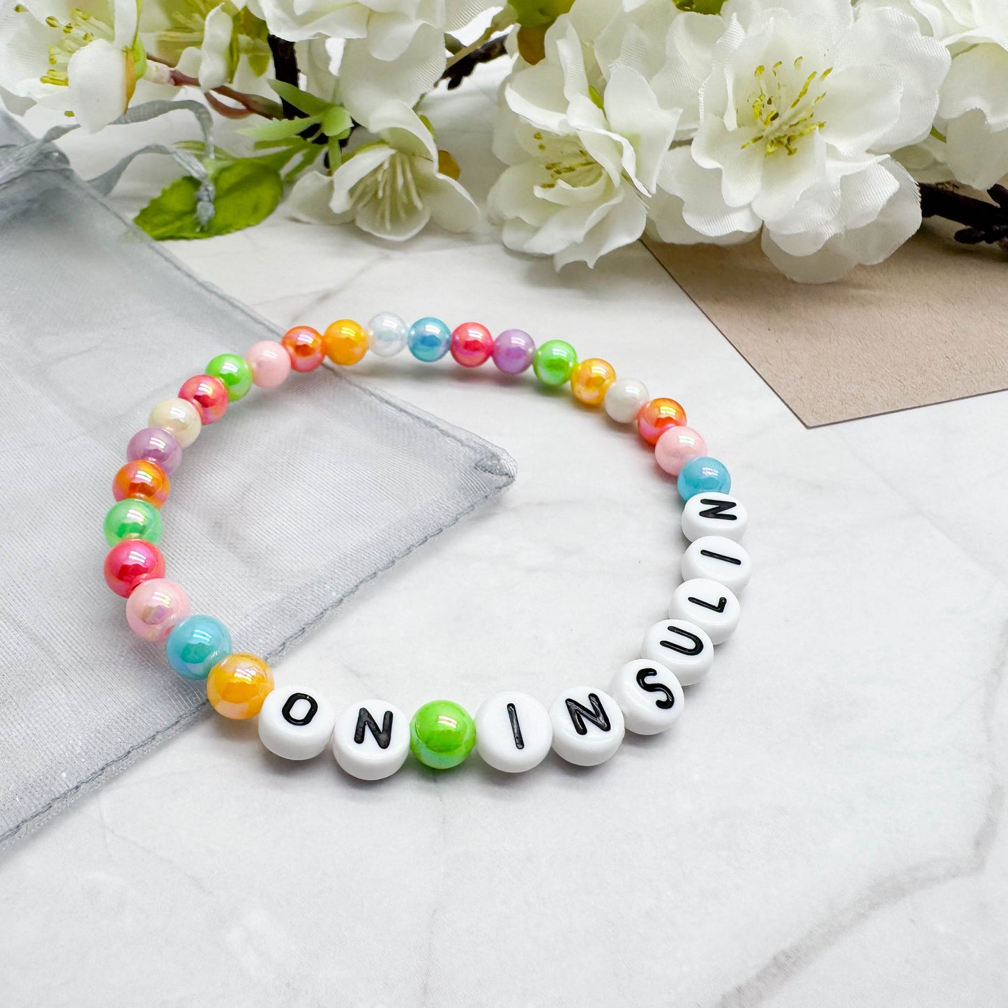 ON INSULIN Medical Alert Bracelet - Acrylic Letter Beads