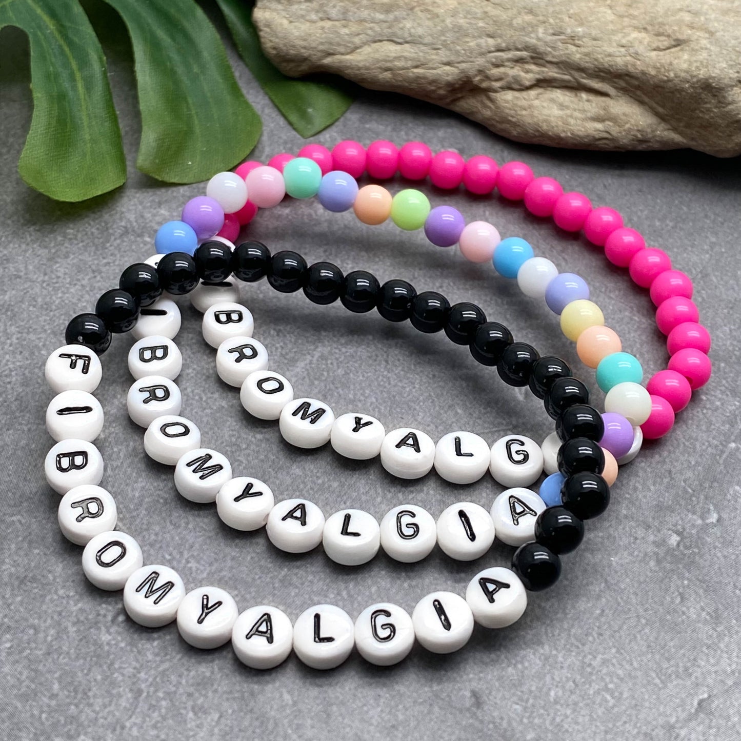 FIBROMYALGIA Medical Alert Bracelet - Acrylic Letter Beads