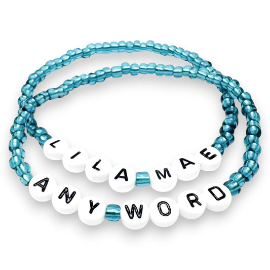 PERSONALISED Bead Bracelet - Teal Green Seed Beads