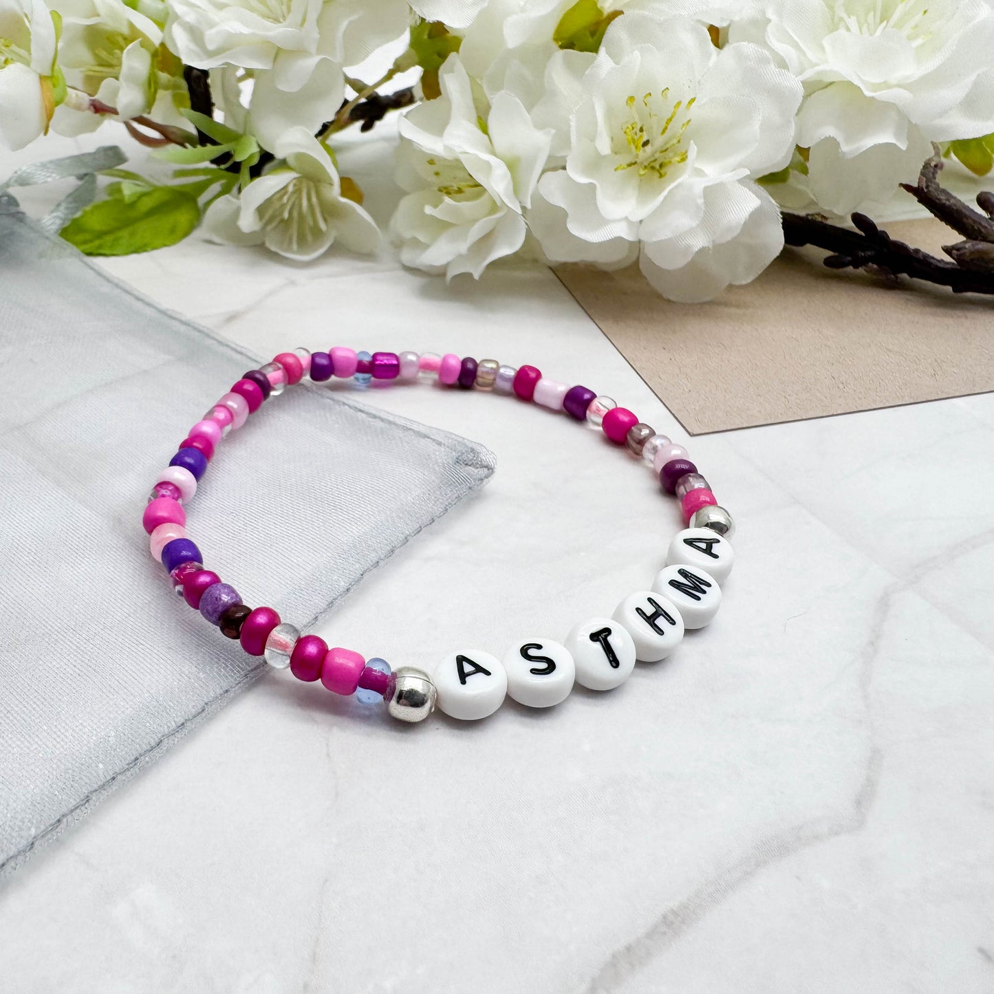 ASTHMA Medical Alert Bracelet - Glass Seed Beads