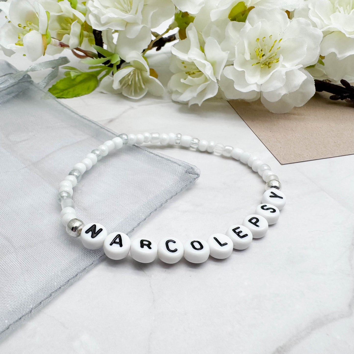 NARCOLEPSY Medical Alert Bracelet - Glass Seed Beads