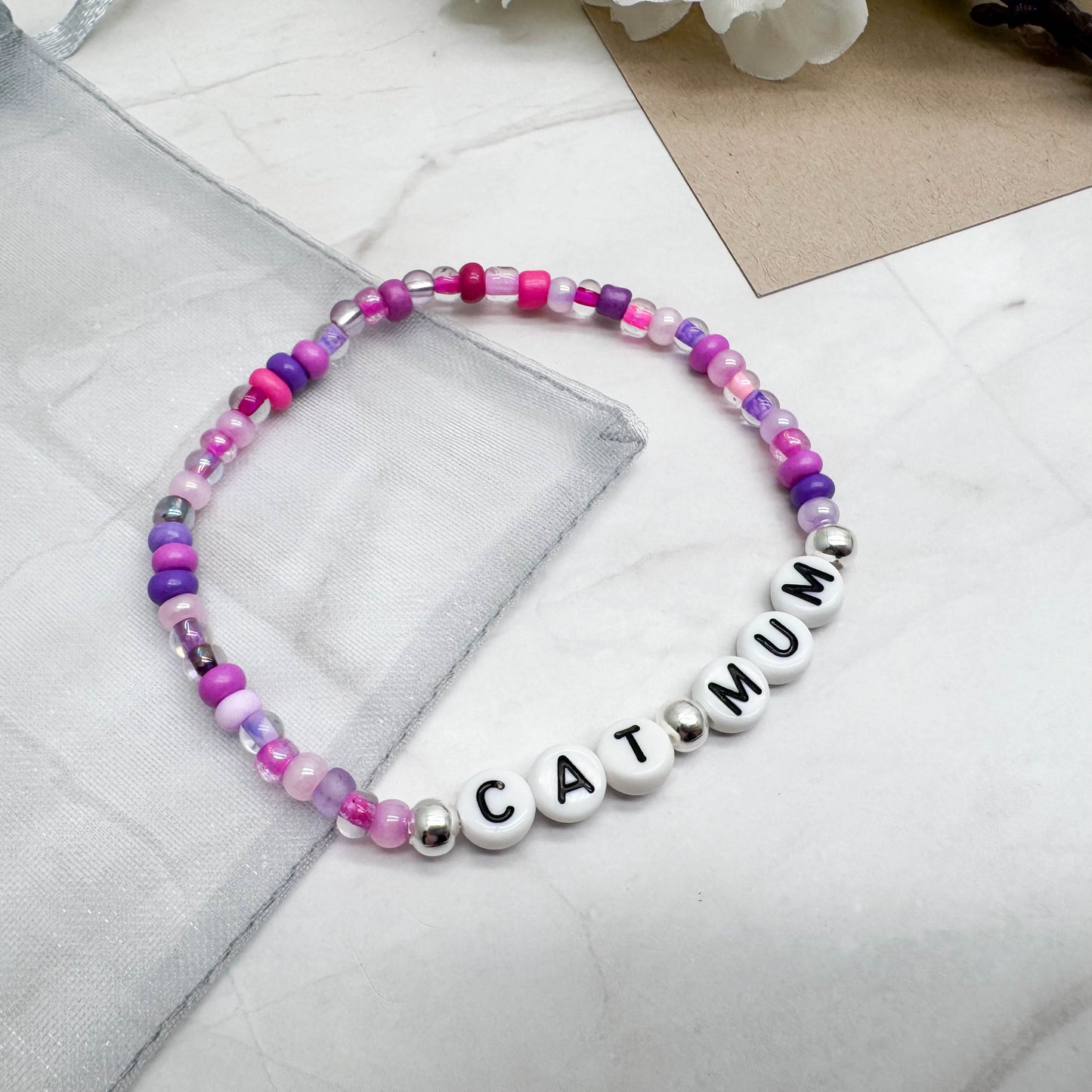 CAT MUM Message Bracelet - Glass Seed Beads