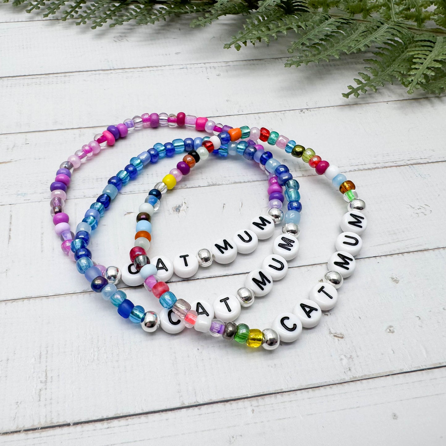 CAT MUM Message Bracelet - Glass Seed Beads