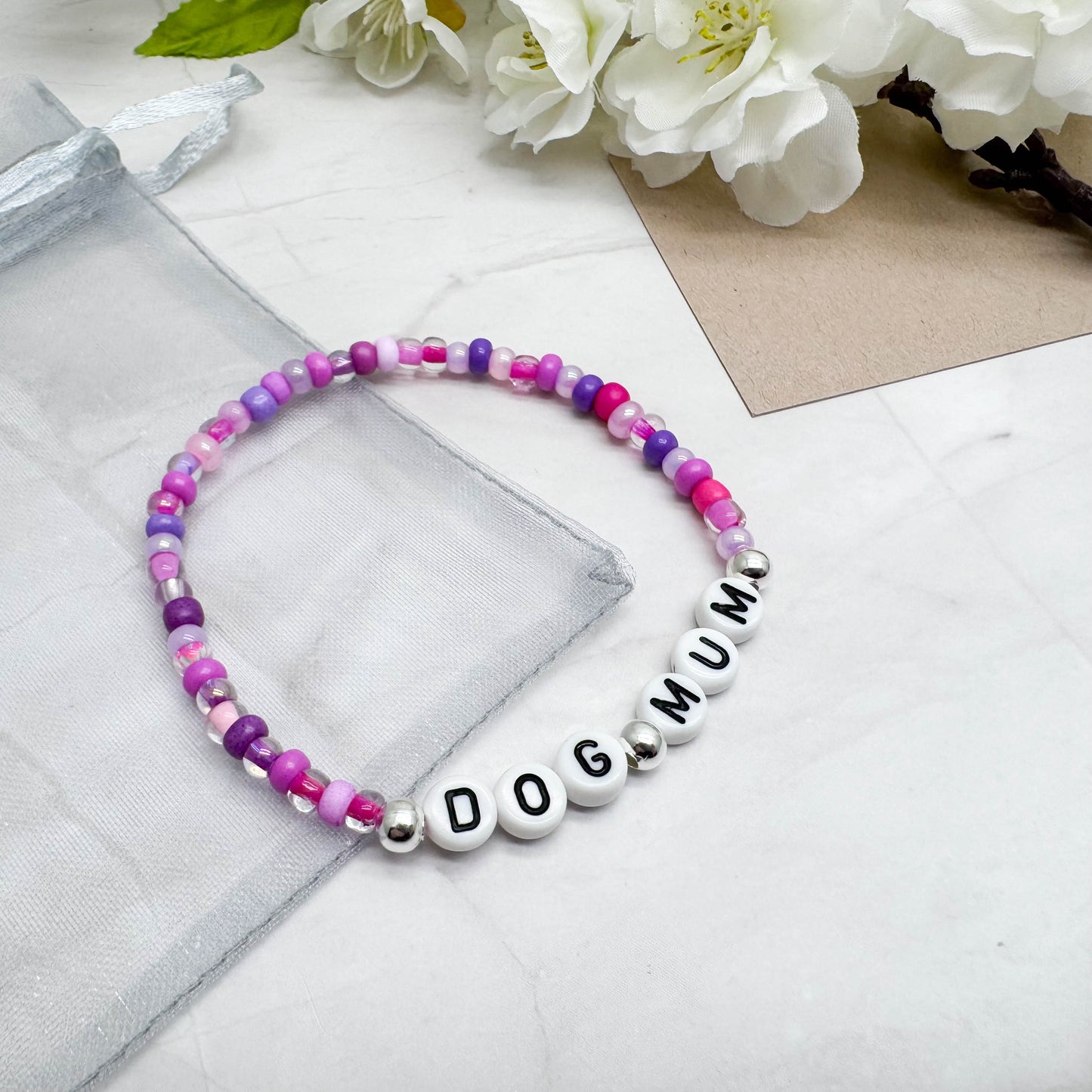 DOG MUM Message Bracelet - Glass Seed Beads