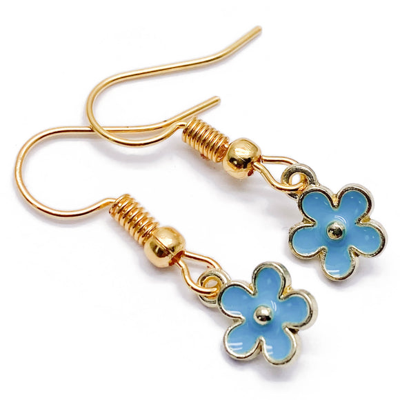 Tiny Blue Flower Charm Earrings