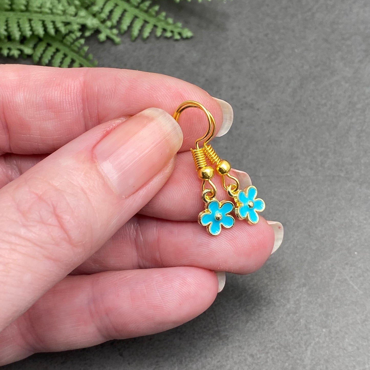 Tiny Blue Flower Charm Earrings