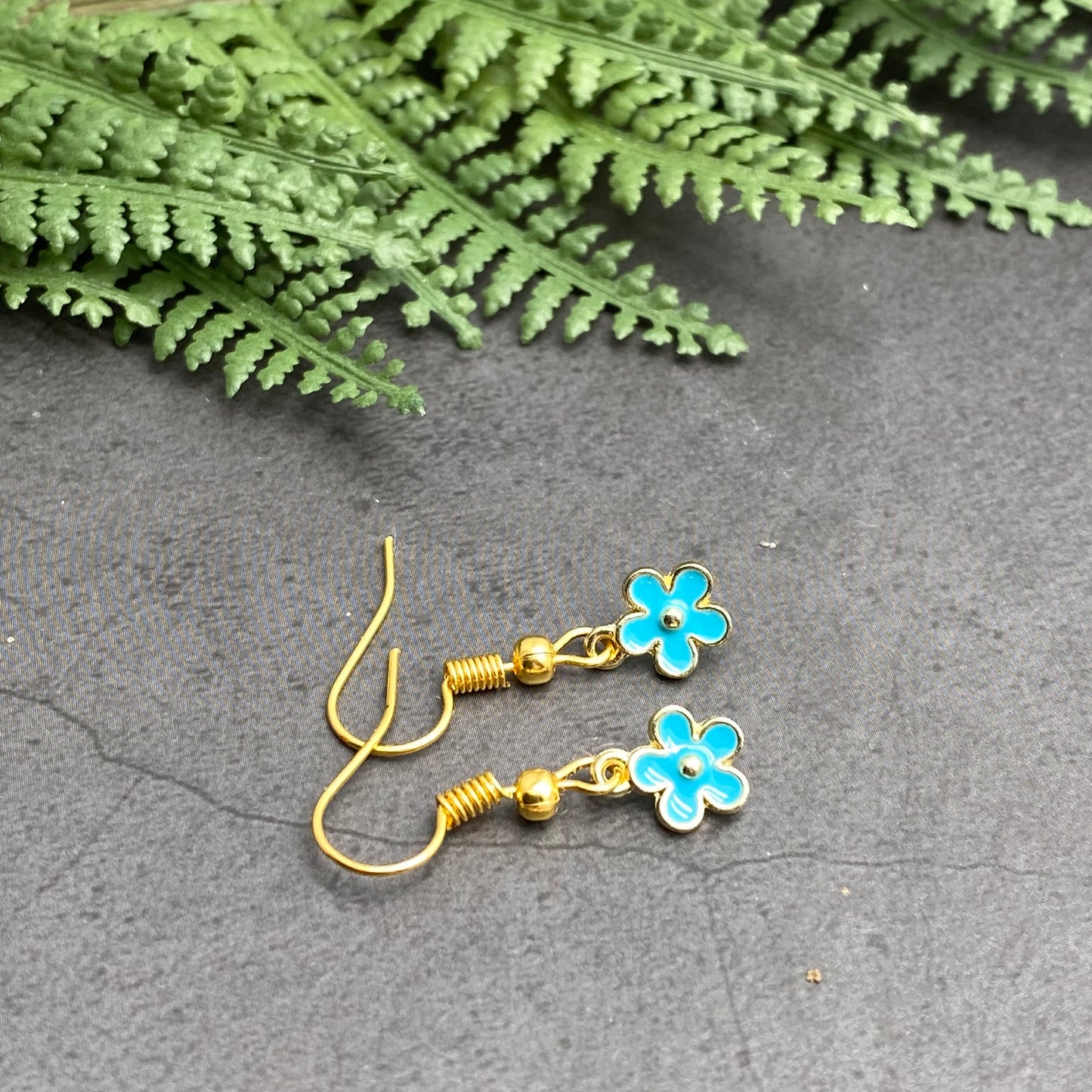 Tiny Blue Flower Charm Earrings
