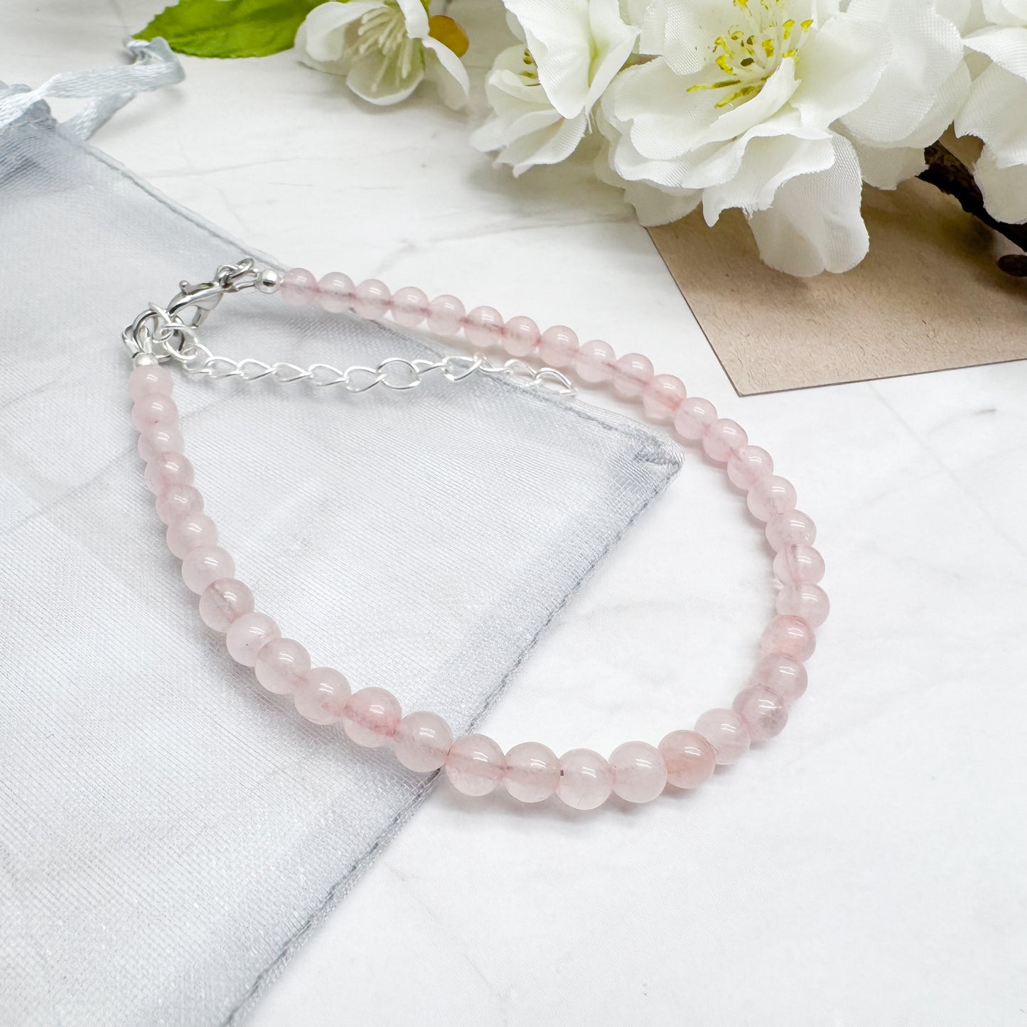 Rose Quartz Beaded Plus Size Bracelet, Adjustable
