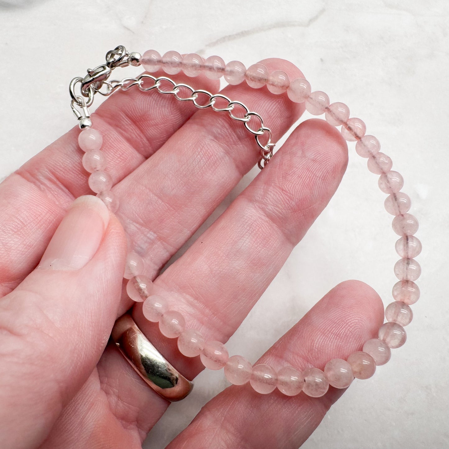 Rose Quartz Beaded Plus Size Bracelet, Adjustable