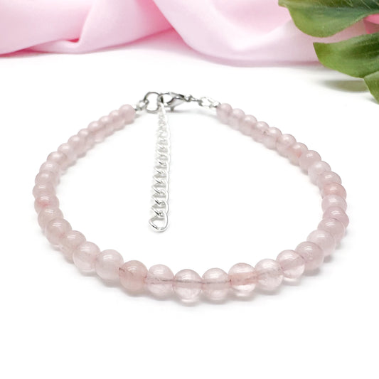Rose Quartz Beaded Plus Size Bracelet, Adjustable