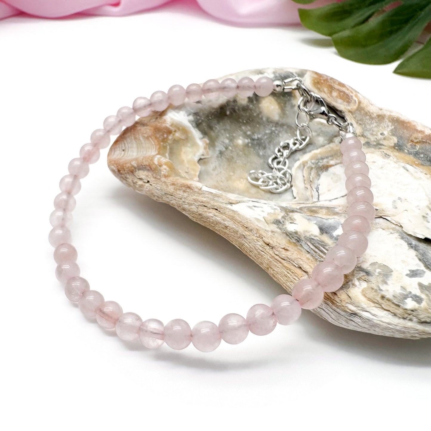 Rose Quartz Beaded Plus Size Bracelet, Adjustable