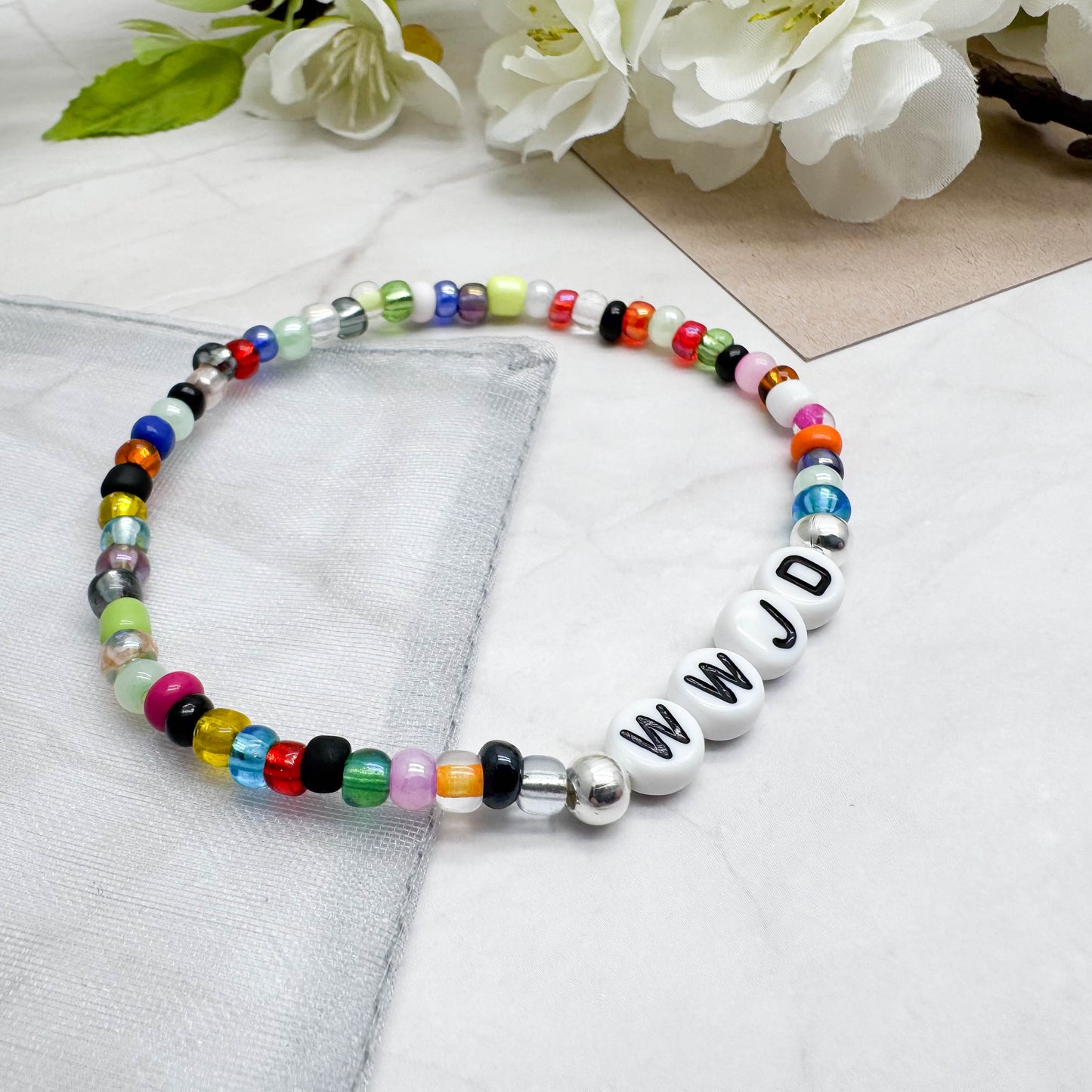WWJD Message Bracelet - Glass Seed Beads